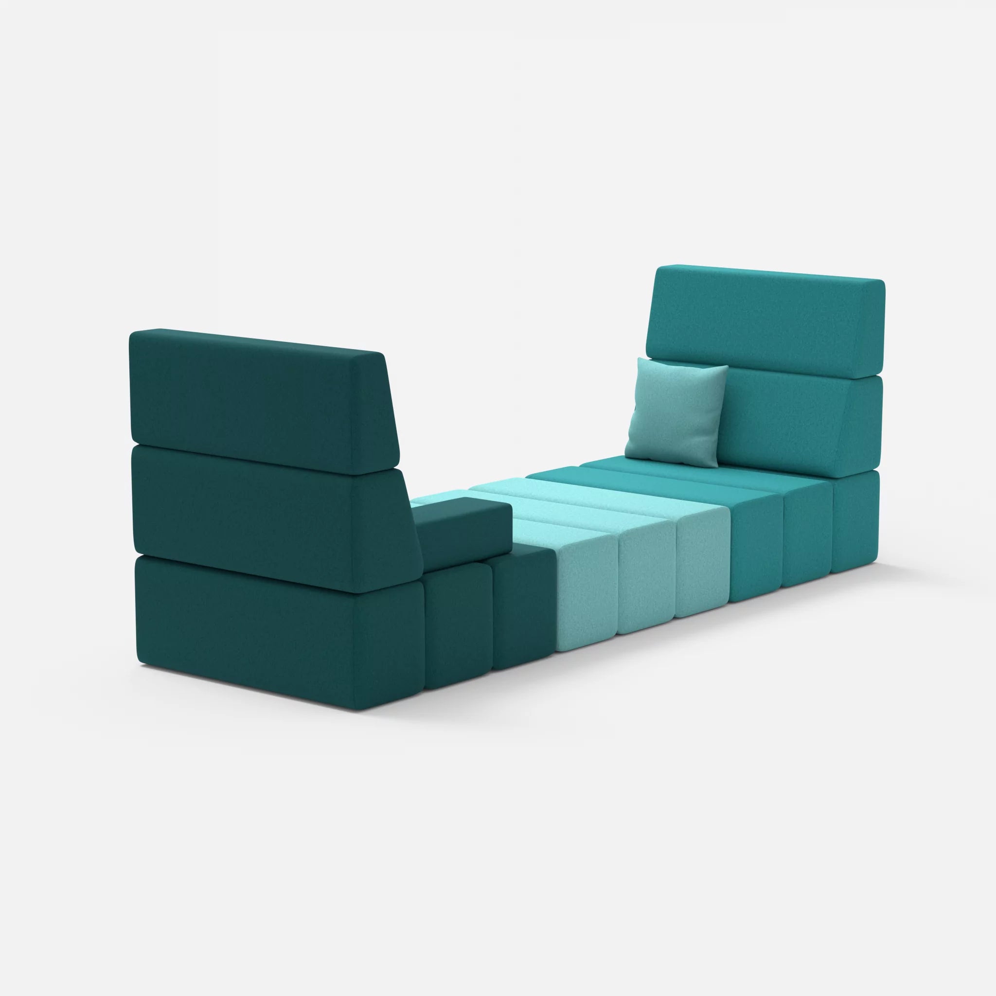 2 Sitzer Sofa Bricks 2 dama0076-dama0030 in Türkis und Türkis von hinten