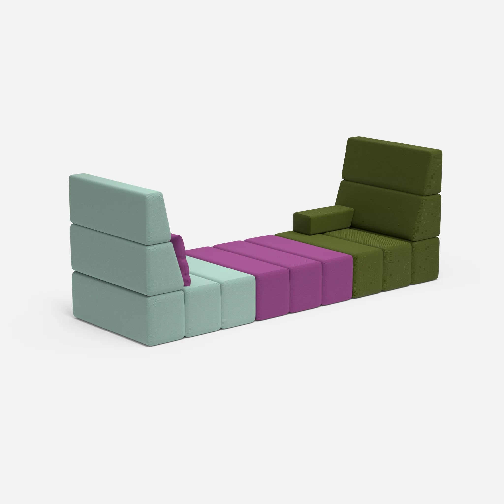 2 Sitzer Sofa Bricks 2 novumlagoon-novumviola in Graublau und Violett von der Seite