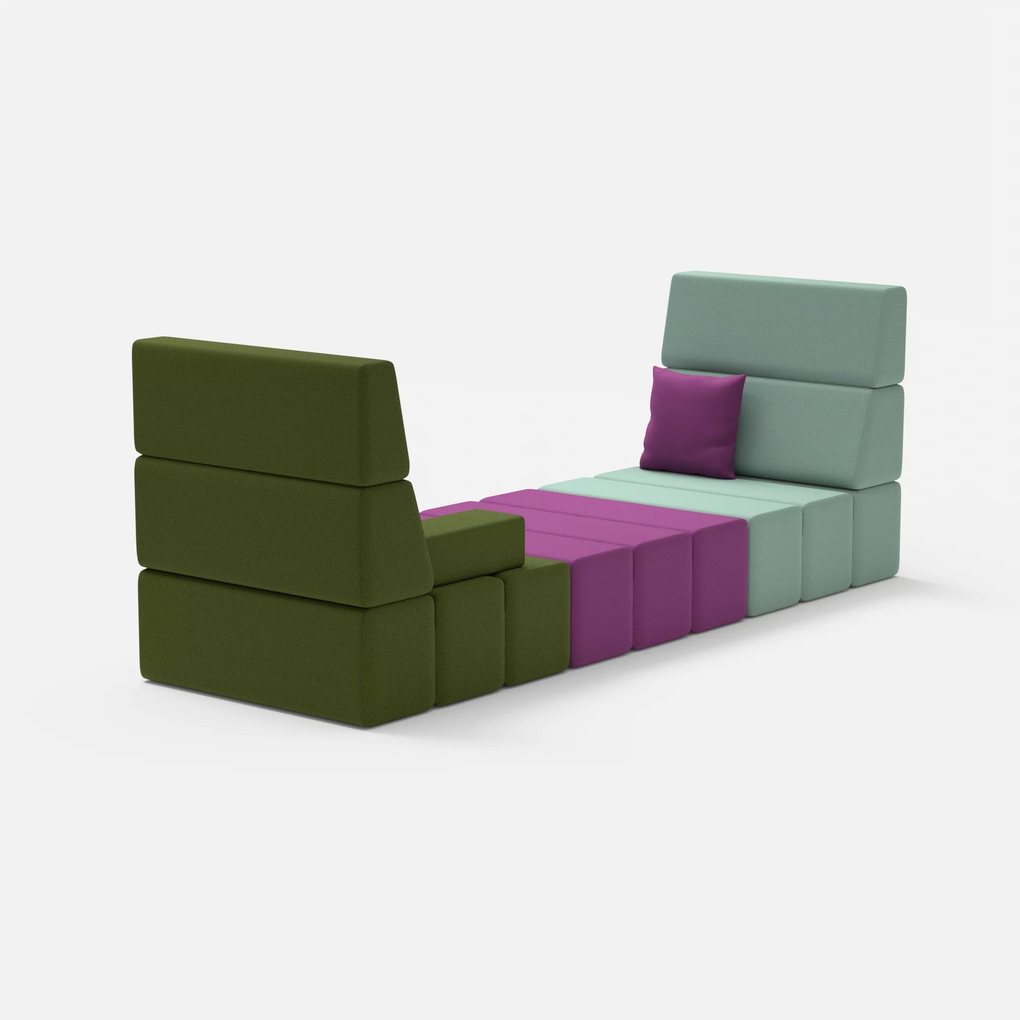 2 Sitzer Sofa Bricks 2 novumlagoon-novumviola in Graublau und Violett von hinten