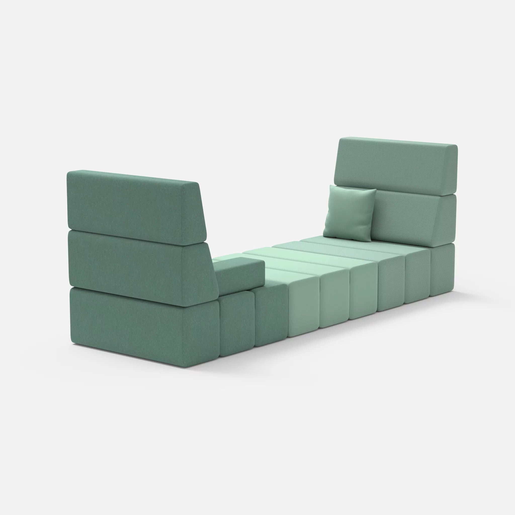 2 Sitzer Sofa Bricks 2 novumlagoon-radio7045 in Graublau und Hellblau von hinten