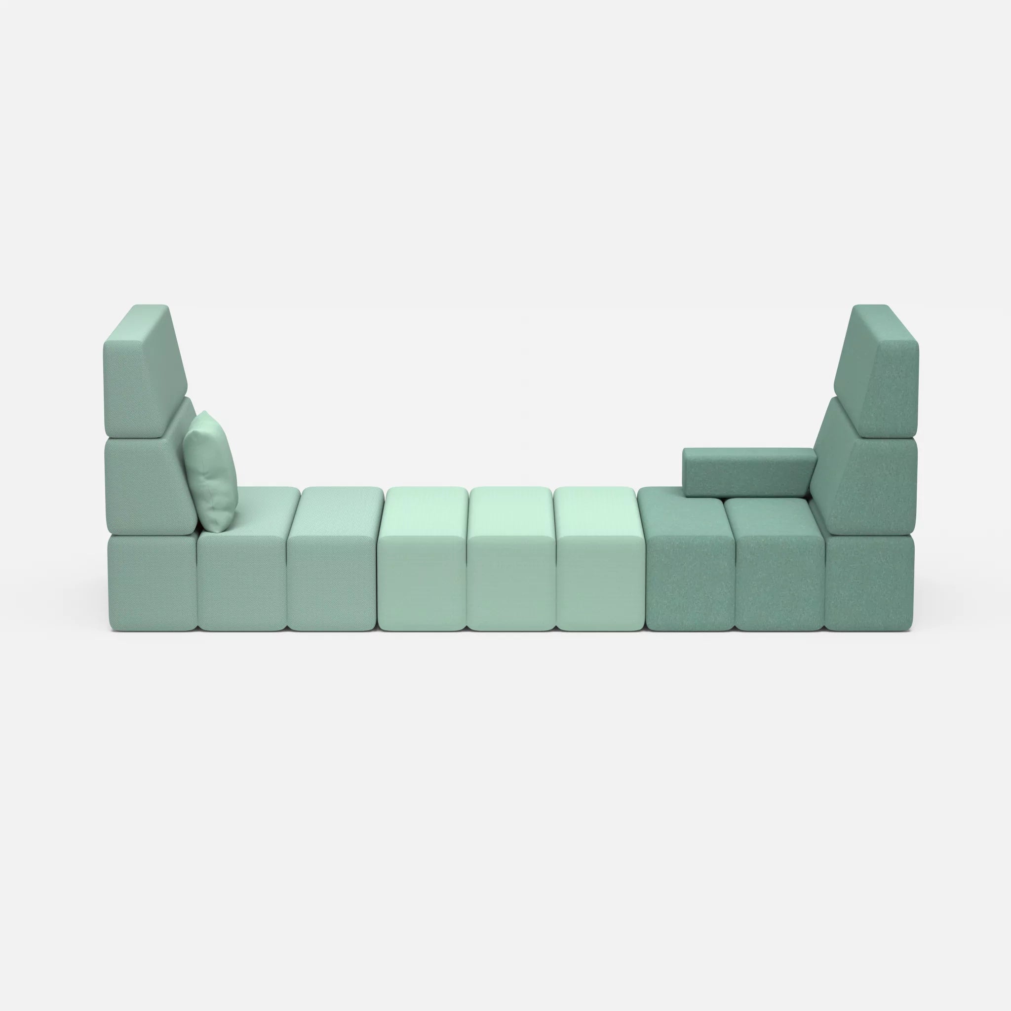 2 Sitzer Sofa Bricks 2 novumlagoon-radio7045 in Graublau und Hellblau von vorne