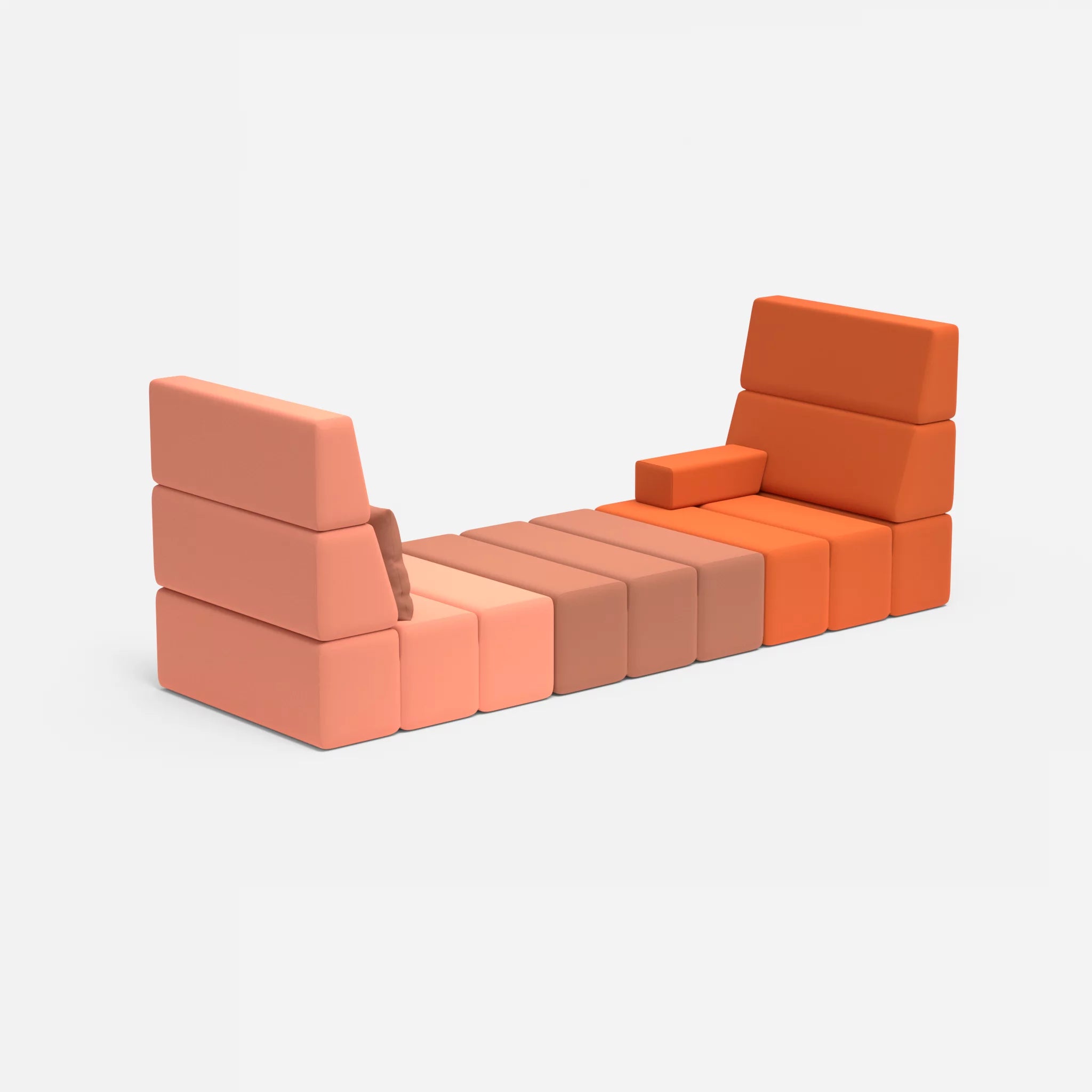 2 Sitzer Sofa Bricks 2 radio4046-radio4037 in Coral und Hellrot von der Seite