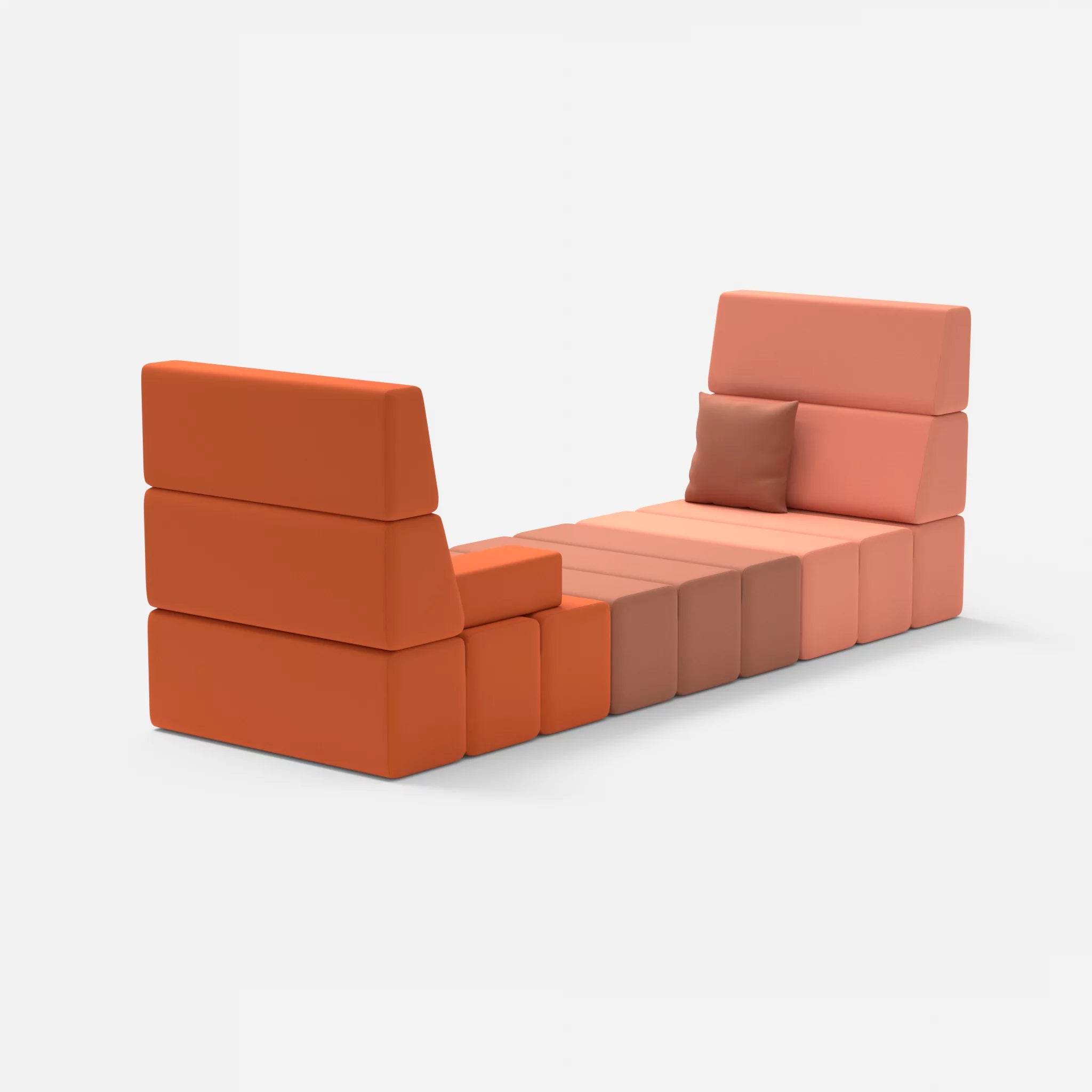 2 Sitzer Sofa Bricks 2 radio4046-radio4037 in Coral und Hellrot von hinten