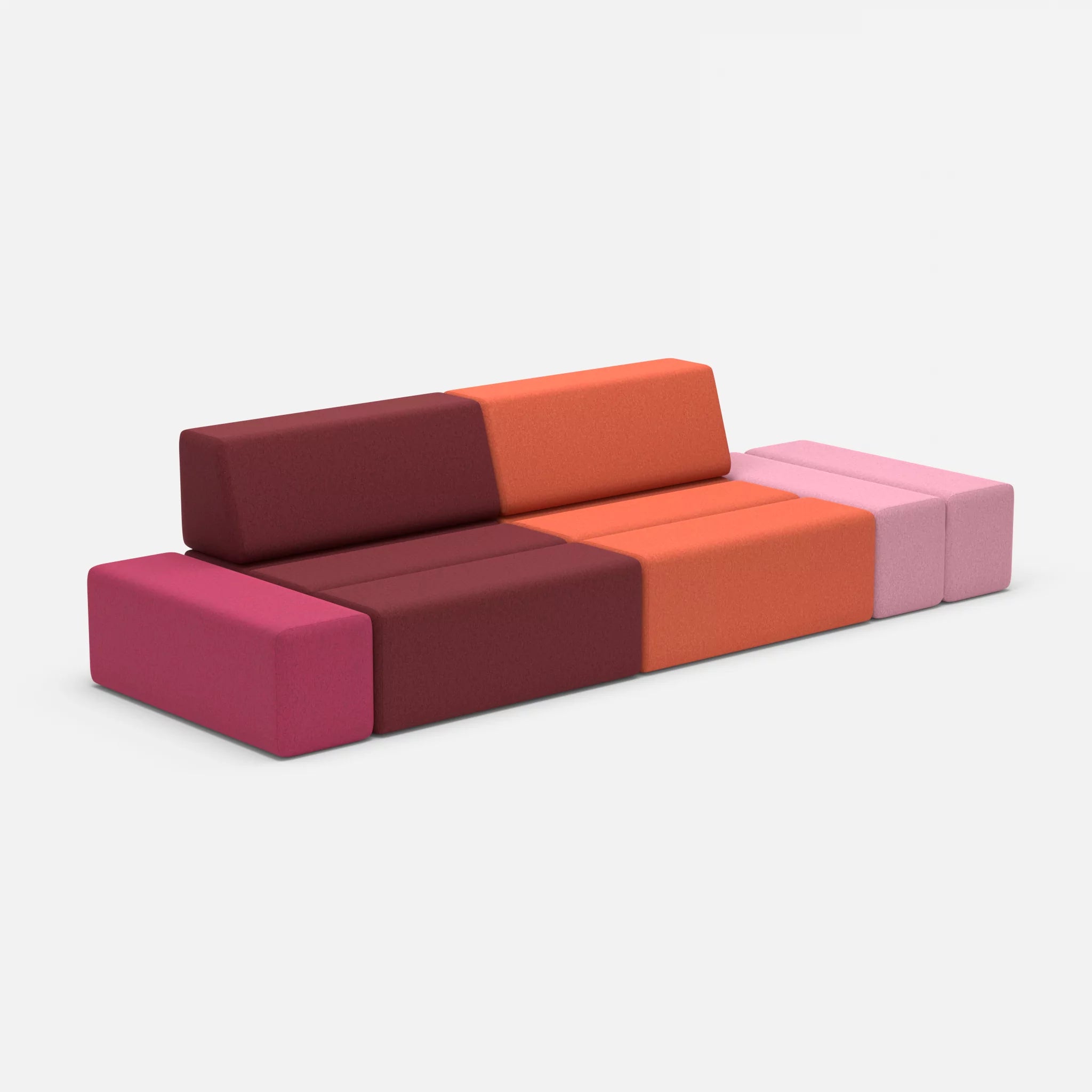 2 Sitzer Sofa Bricks 5 dama0034-dama0062 in Bordeaux und Orange von der Seite