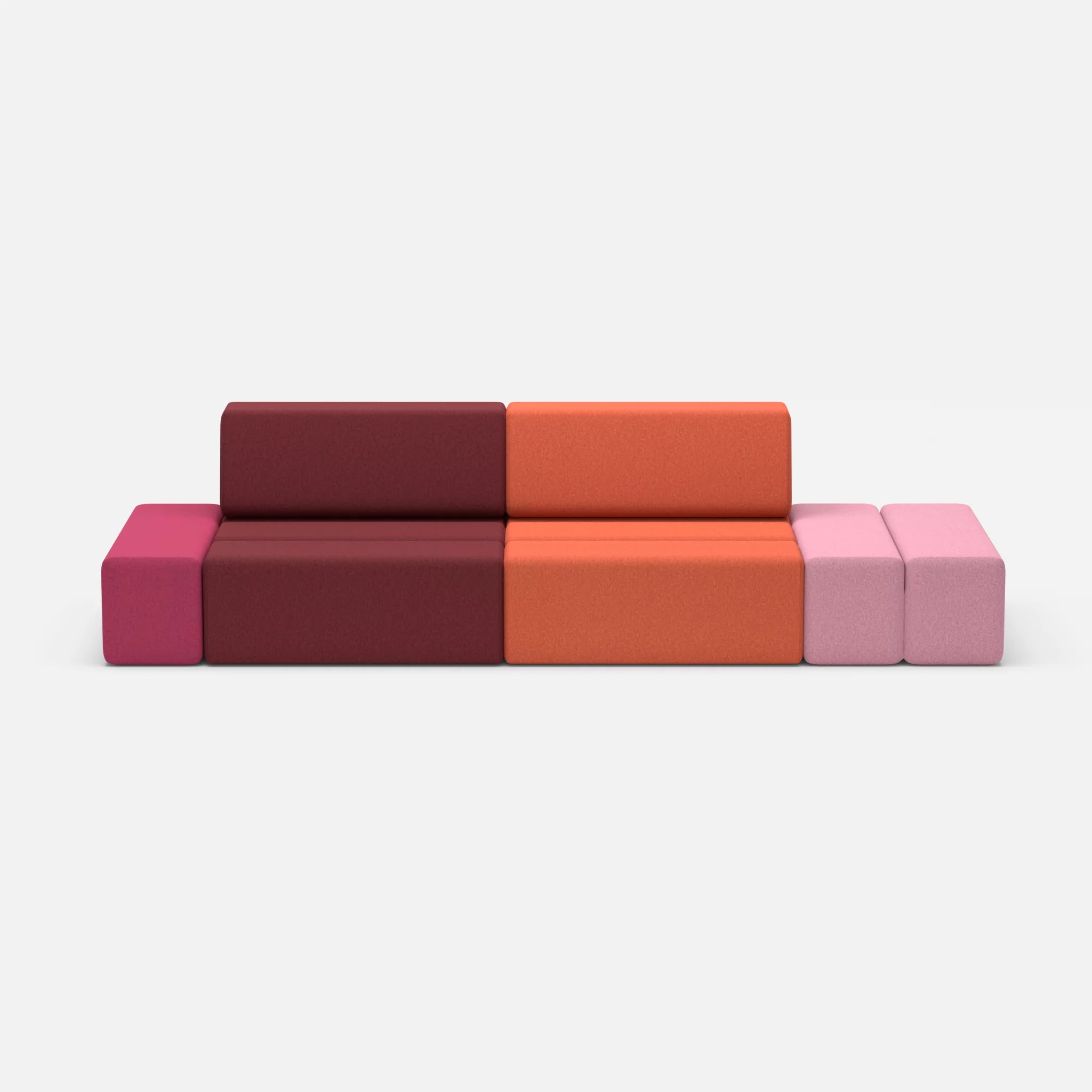 2 Sitzer Sofa Bricks 5 dama0034-dama0062 in Bordeaux und Orange von vorne