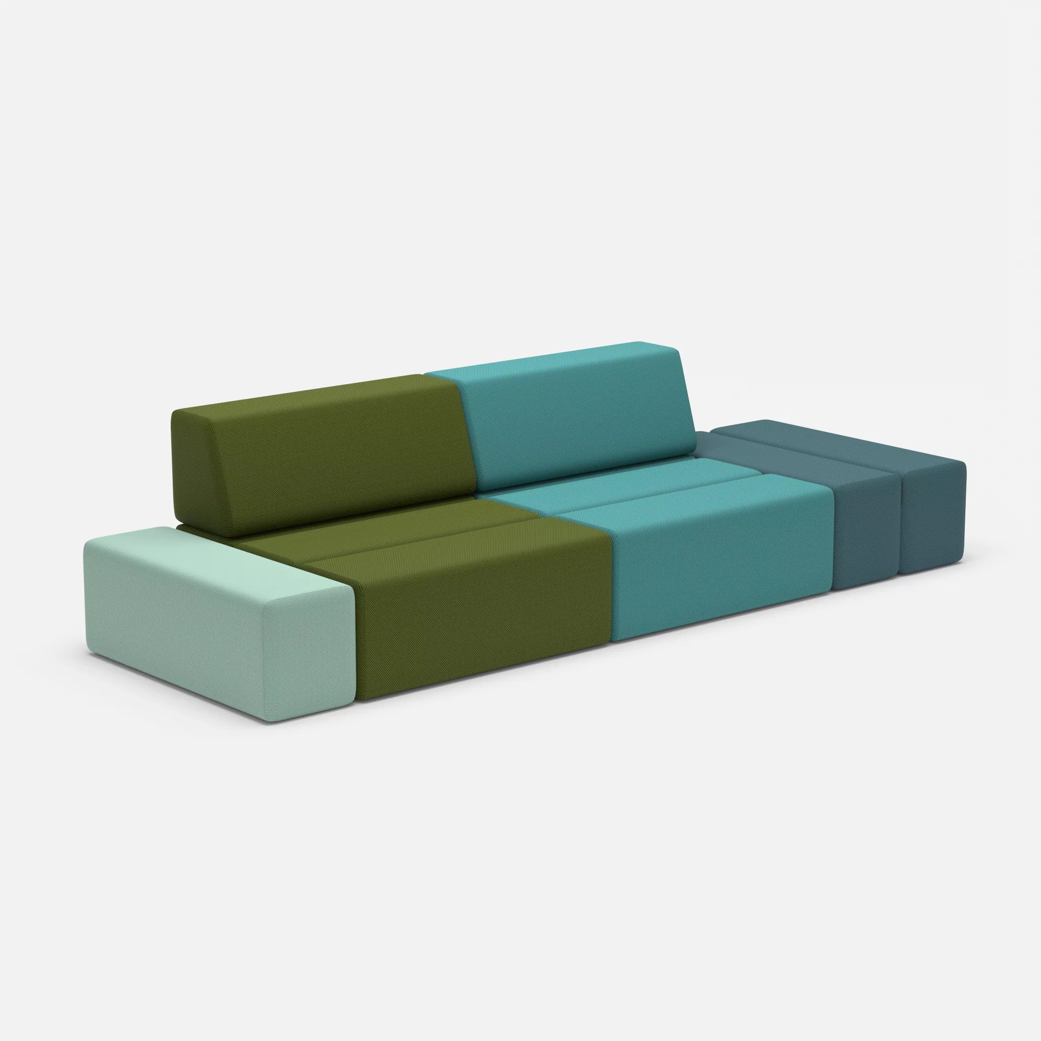 2 Sitzer Sofa Bricks 5 novummoss-novumprisma in Grün und Türkis von der Seite