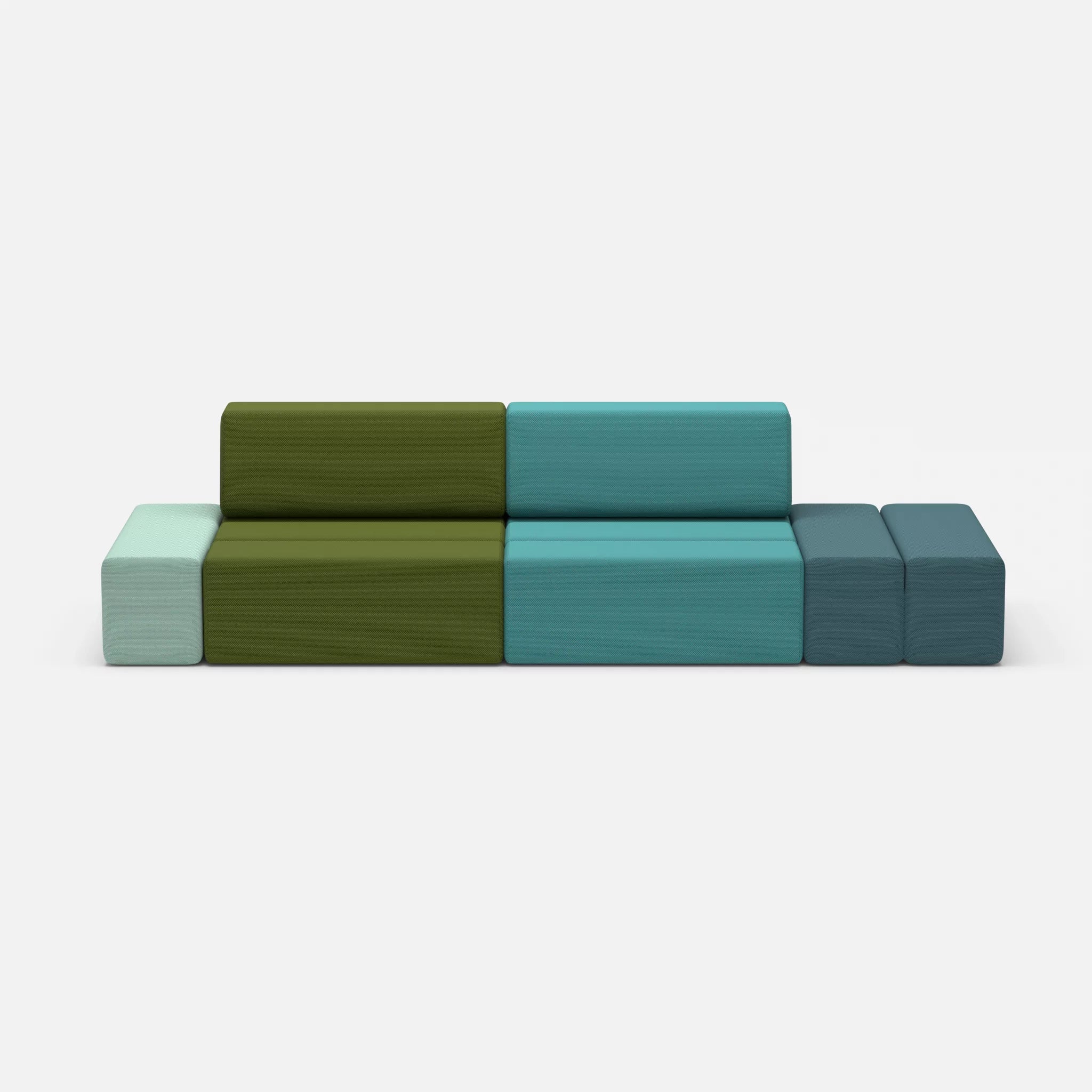2 Sitzer Sofa Bricks 5 novummoss-novumprisma in Grün und Türkis von vorne
