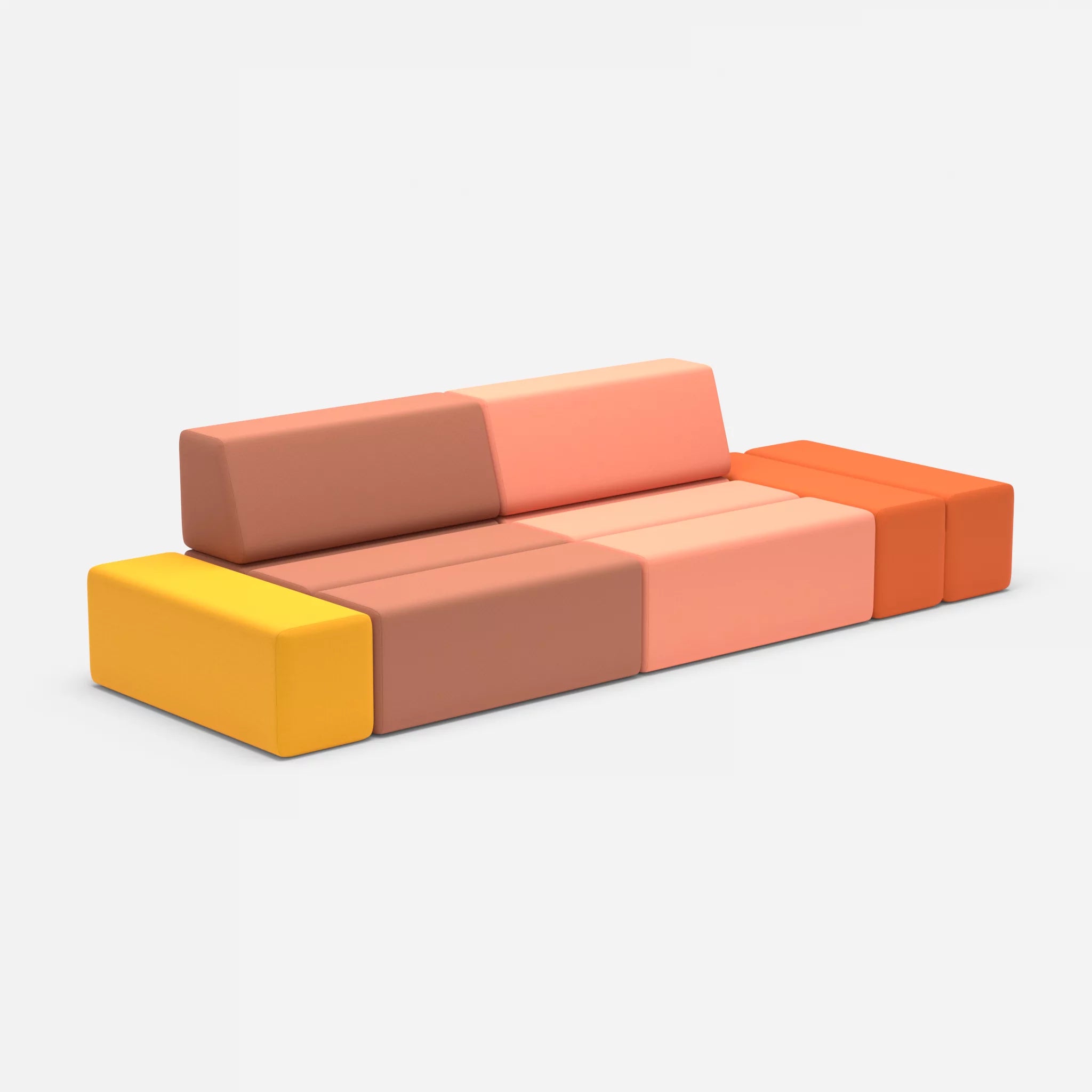 2 Sitzer Sofa Bricks 5 radio4037-radio4046 in Hellrot und Coral von der Seite
