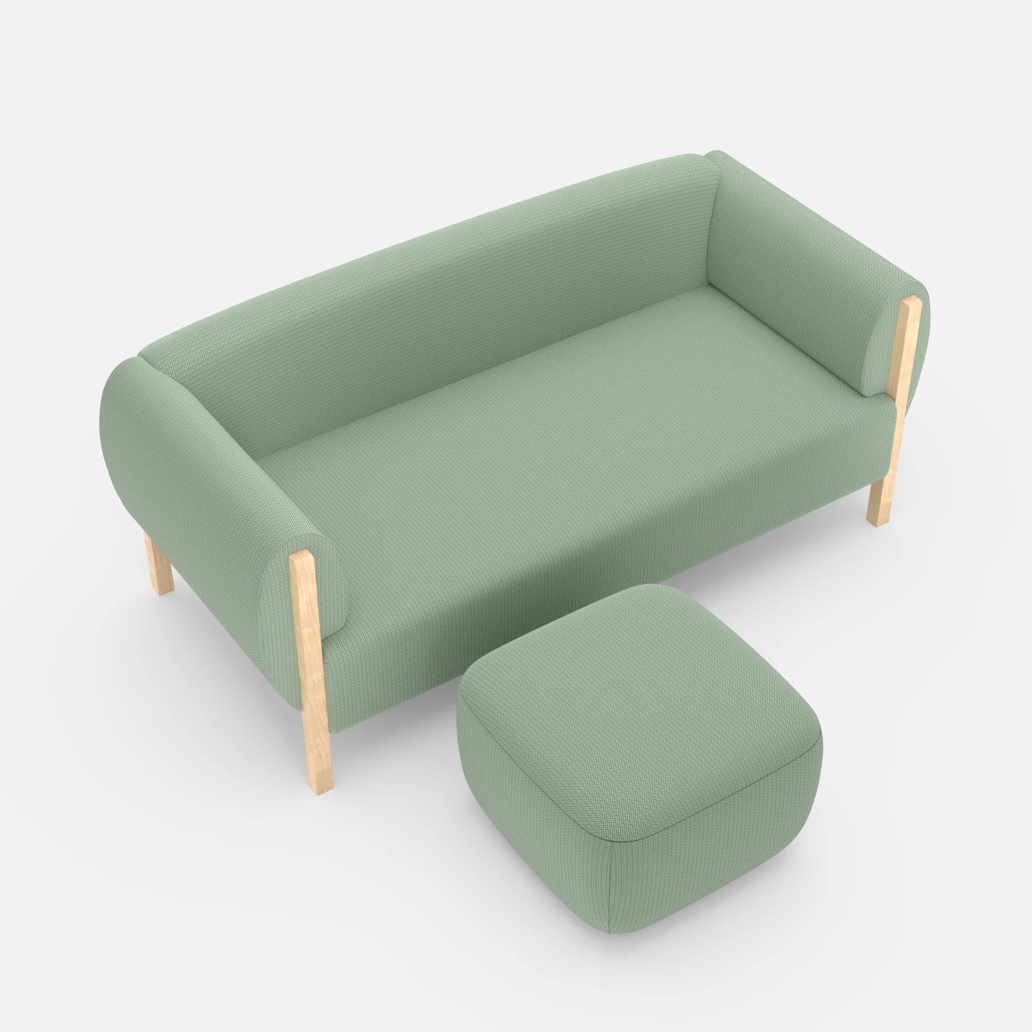 2 Sitzer Sofa Mallow mit Pouf credoaloe in Hellgrün von oben
