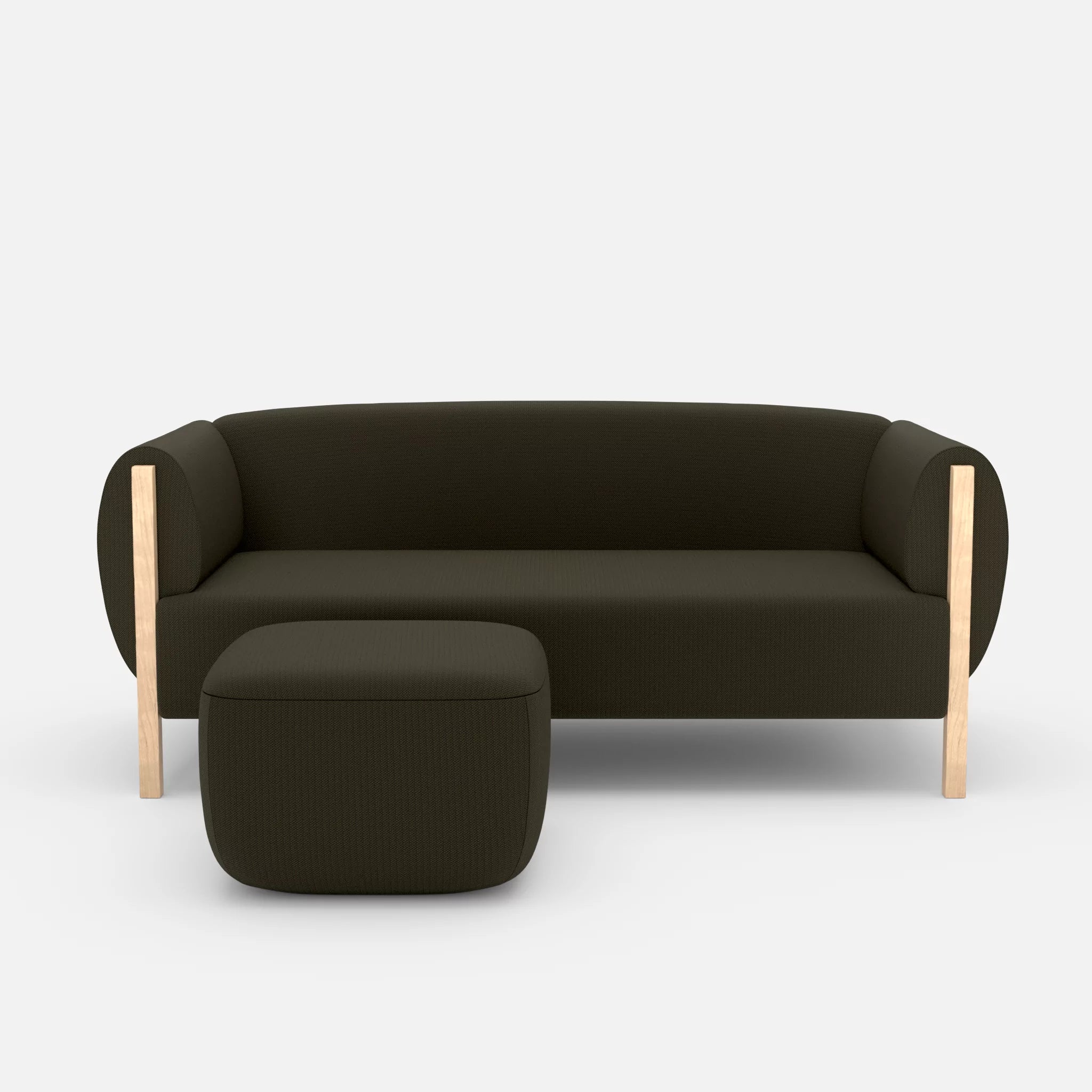 2 Sitzer Sofa Mallow mit Pouf credoforest in Dunkelgrün von vorne