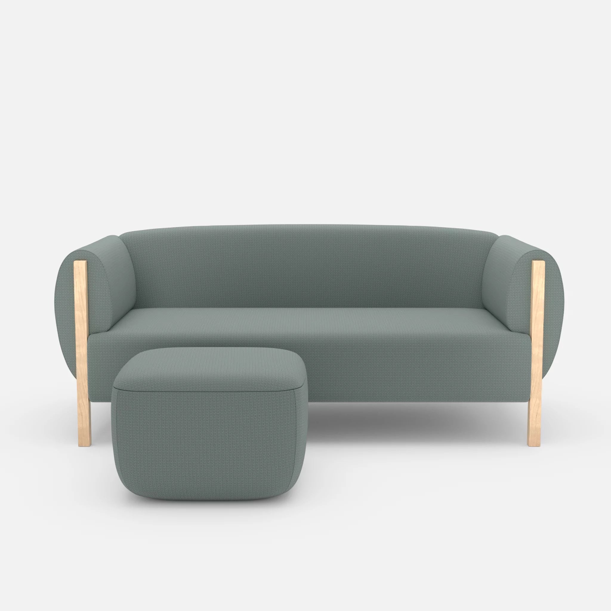2 Sitzer Sofa Mallow mit Pouf credolake in Graublau von vorne