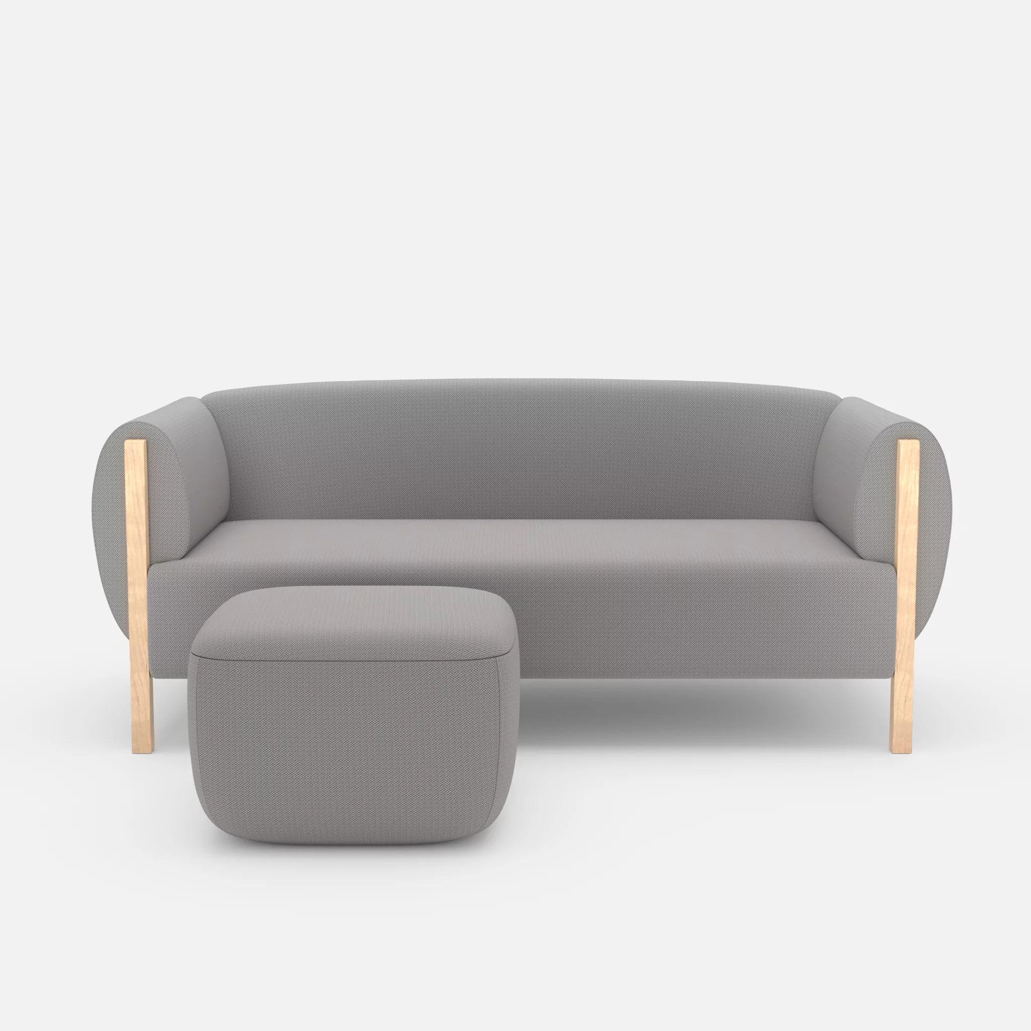 2 Sitzer Sofa Mallow mit Pouf credozinn in Mittelgrau von vorne