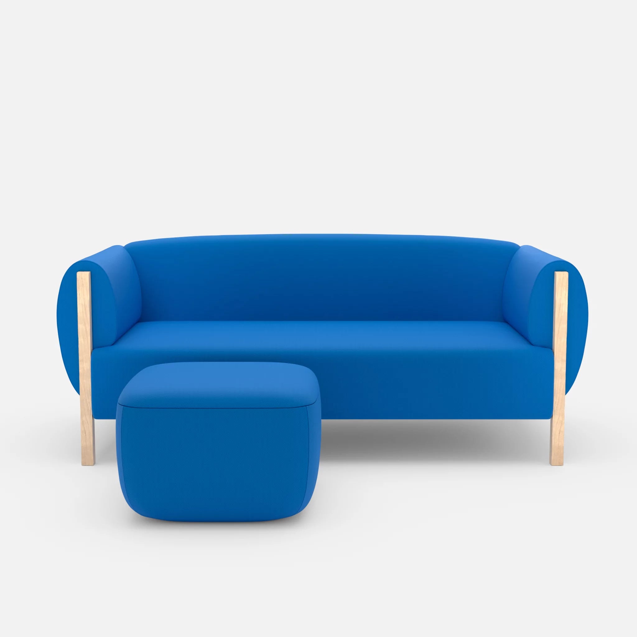 2 Sitzer Sofa Mallow mit Pouf radio6075 in Blau von vorne