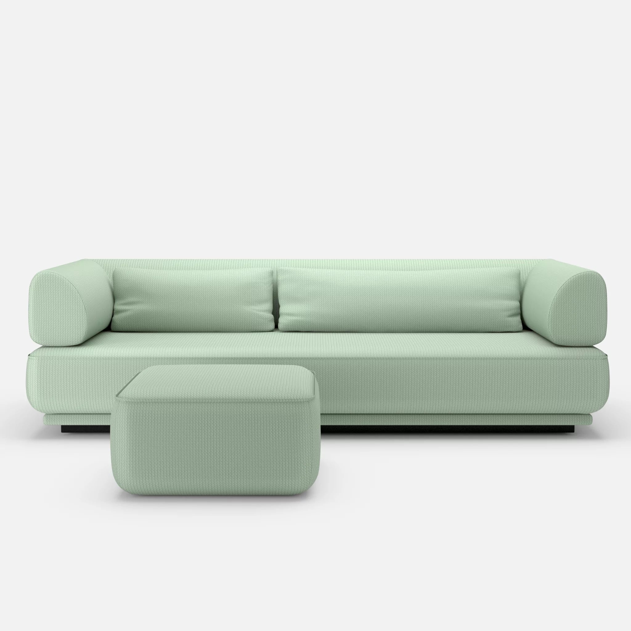 3 Sitzer Lounge Sofa Gordo mit Pouf credoaloe in Hellgrün von vorne