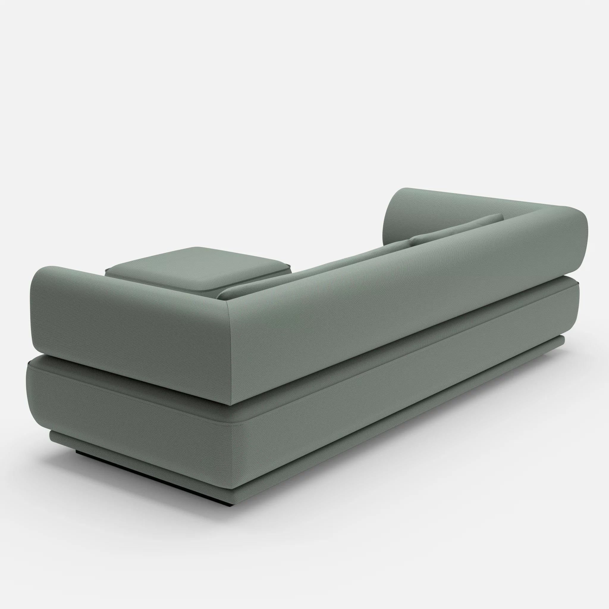 3 Sitzer Lounge Sofa Gordo mit Pouf novumdelphi in Graublau von hinten