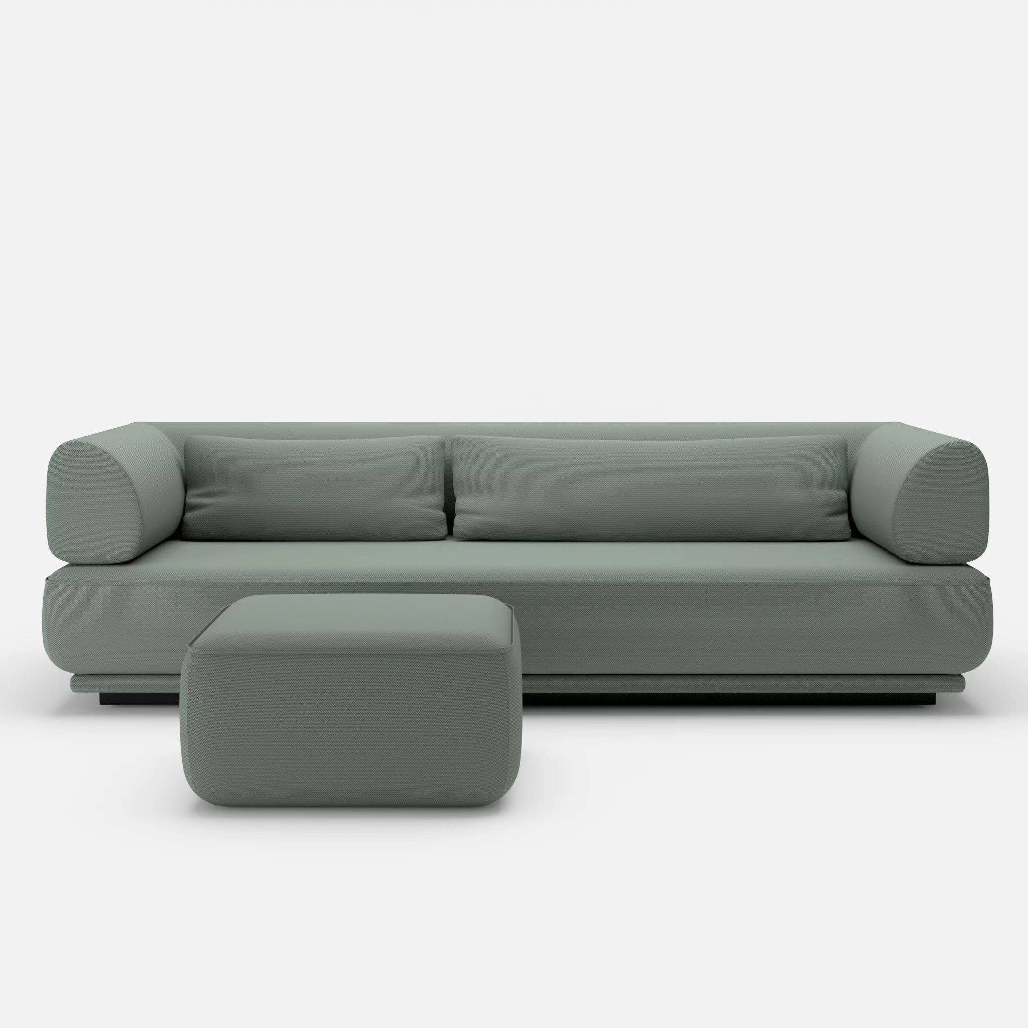 3 Sitzer Lounge Sofa Gordo mit Pouf novumdelphi in Graublau von vorne