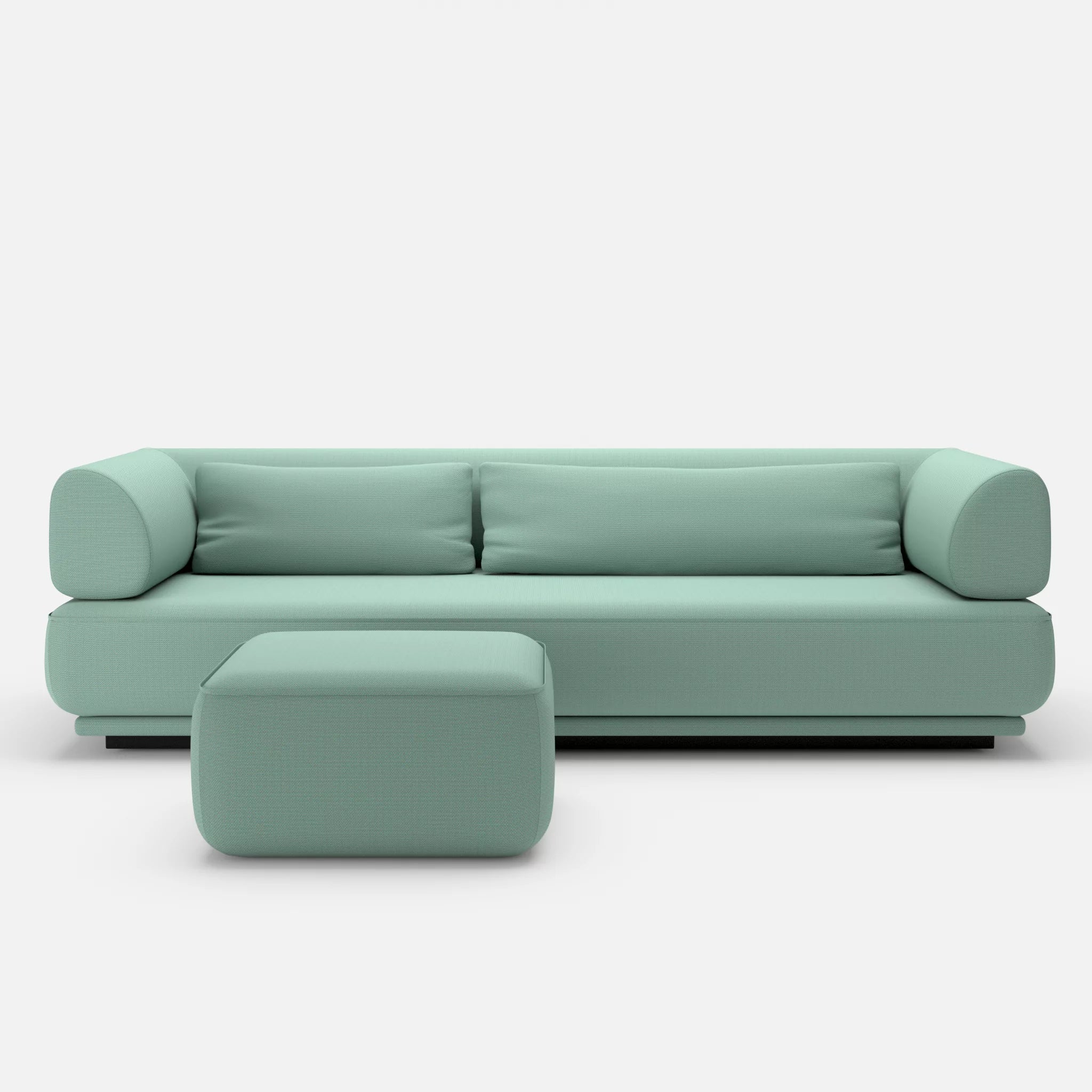 3 Sitzer Lounge Sofa Gordo mit Pouf novumlagoon in Graublau von vorne