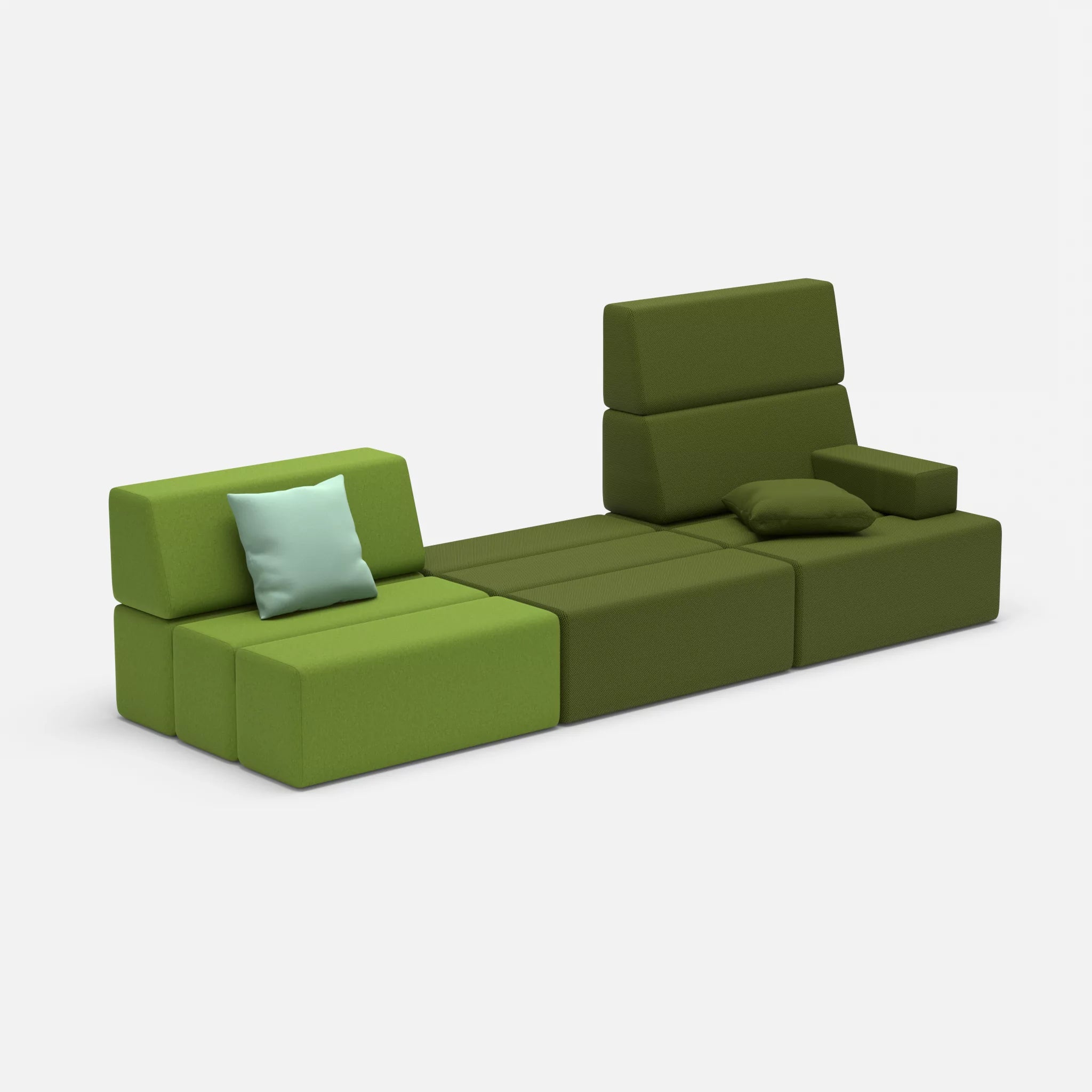 3 Sitzer Sofa Bricks 1 dama0027-novummoss in Grün und Grün von der Seite