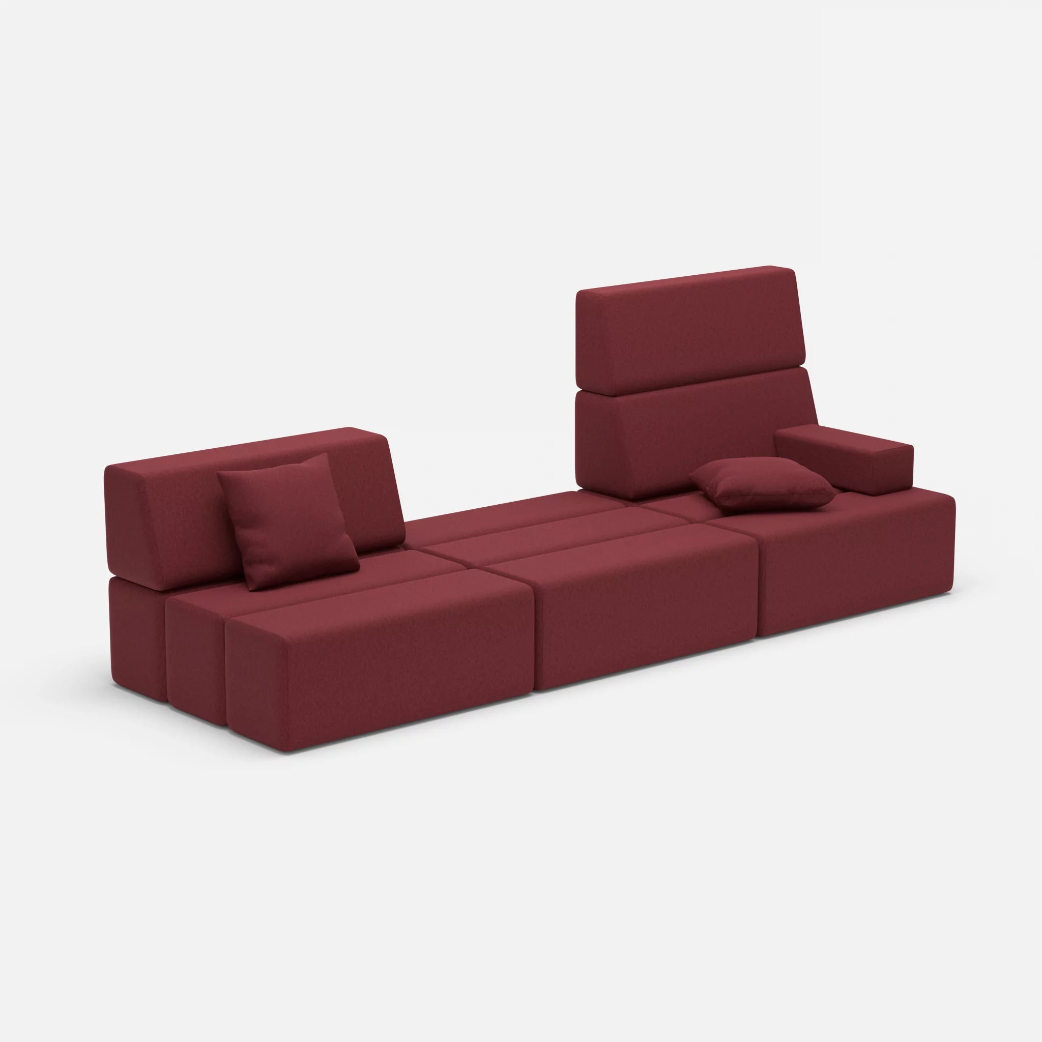 3 Sitzer Sofa Bricks 1 dama0034 in Bordeaux von der Seite