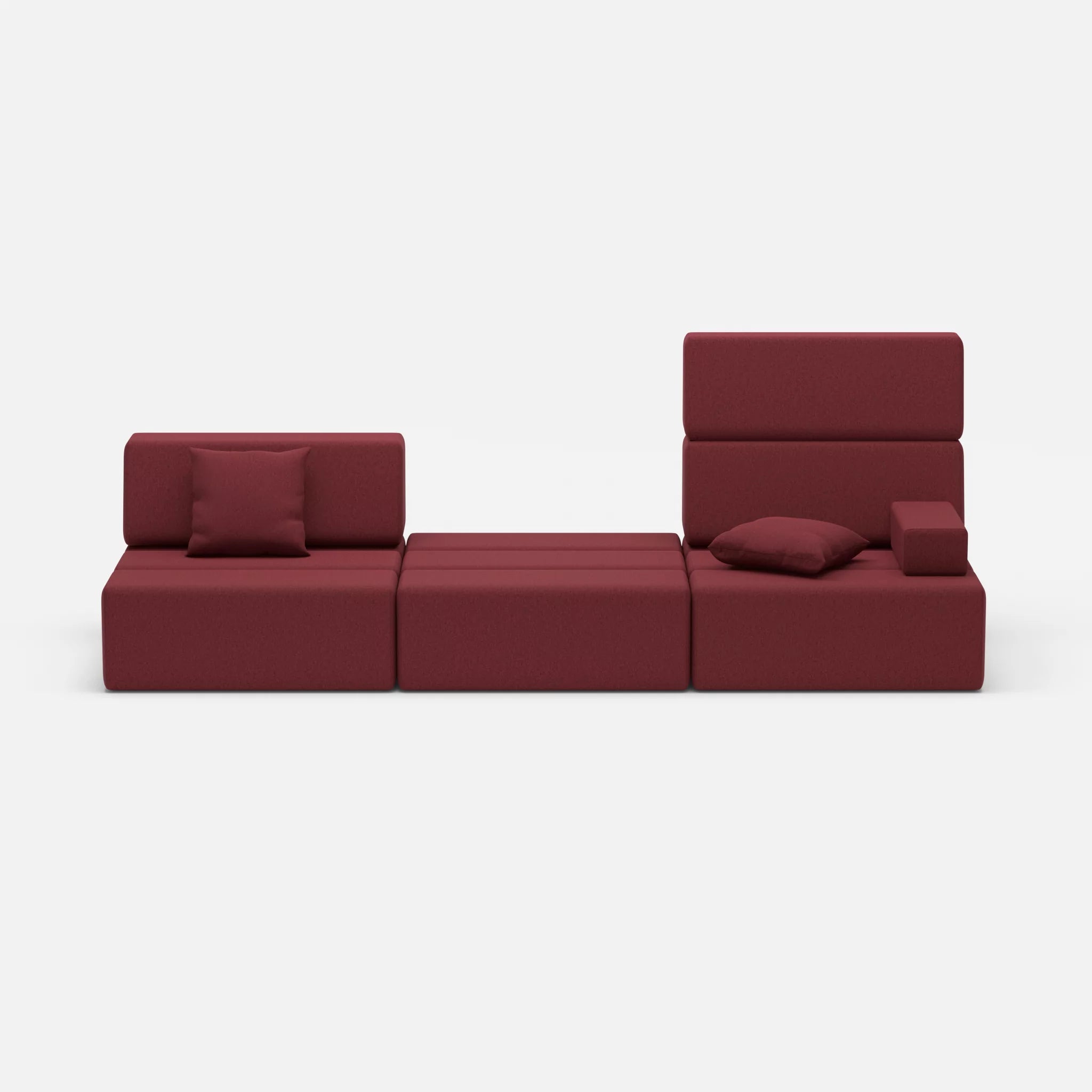3 Sitzer Sofa Bricks 1 dama0034 in Bordeaux von vorne