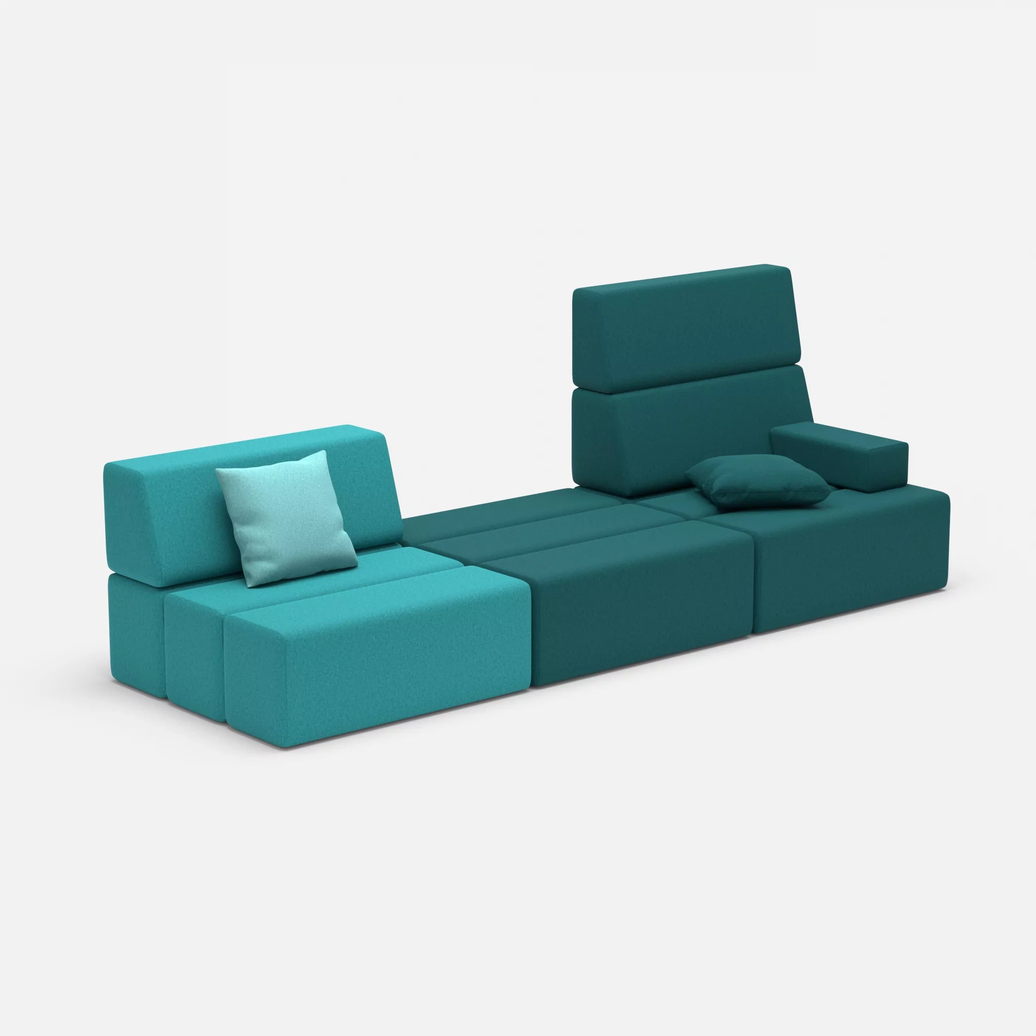 3 Sitzer Sofa Bricks 1 dama0076-dama0018 in Türkis und Türkis von der Seite