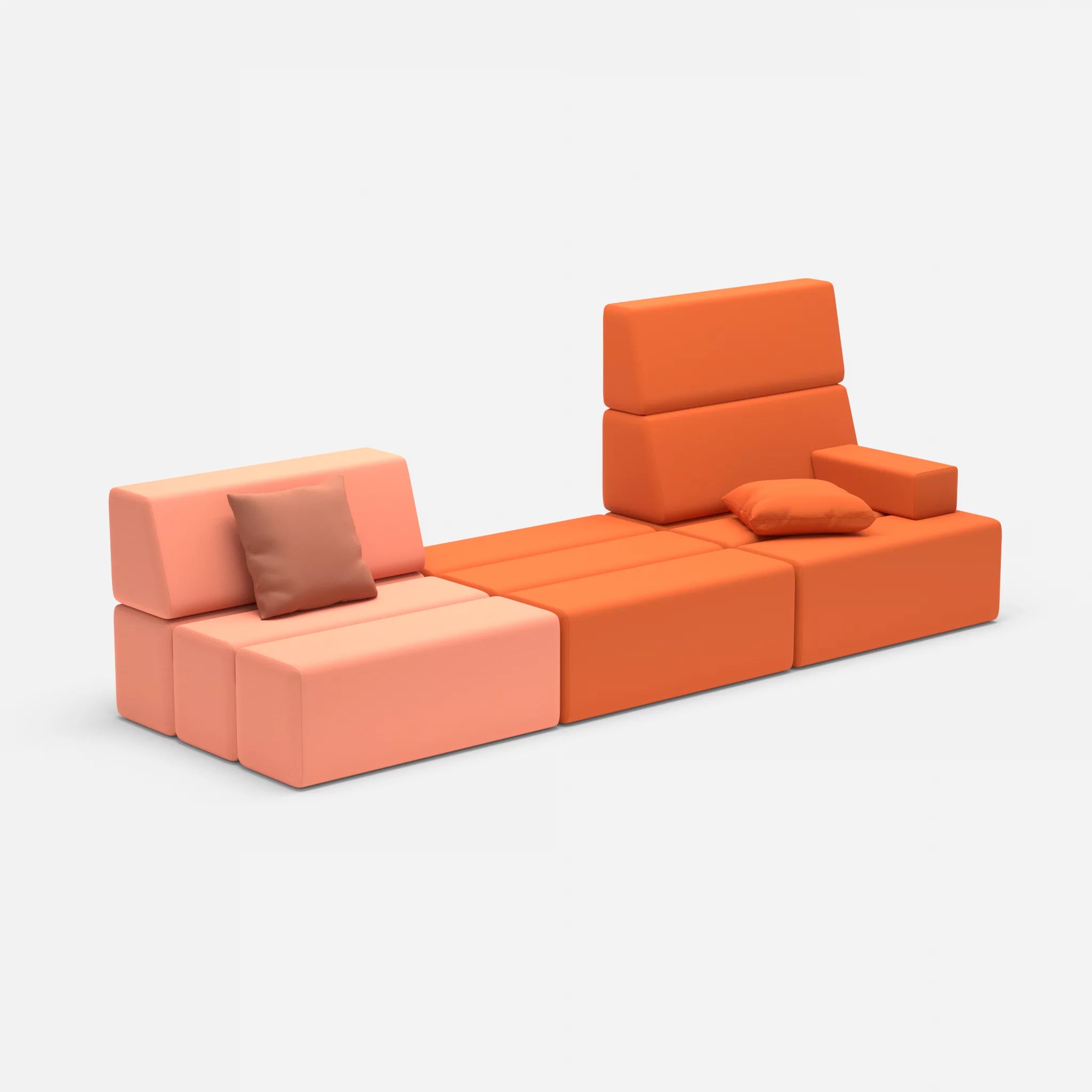 3 Sitzer Sofa Bricks 1 radio4046-radio3094 in Coral und Orange von der Seite