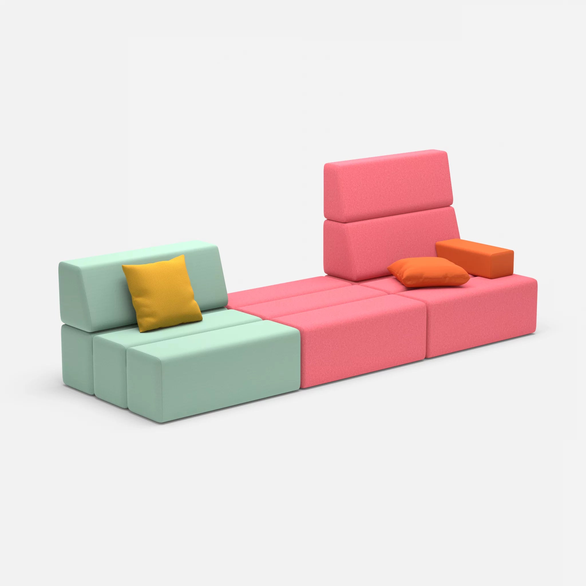 3 Sitzer Sofa Bricks 1 radio7045-dama0083 in Hellblau und Pink von der Seite