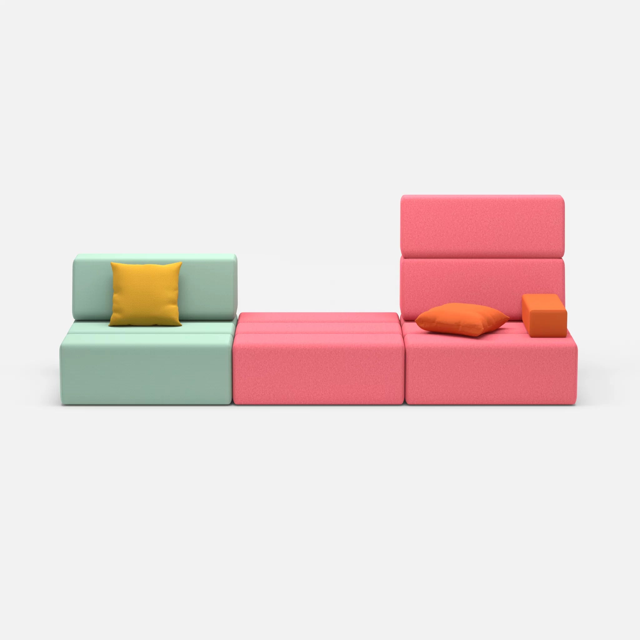 3 Sitzer Sofa Bricks 1 radio7045-dama0083 in Hellblau und Pink von vorne