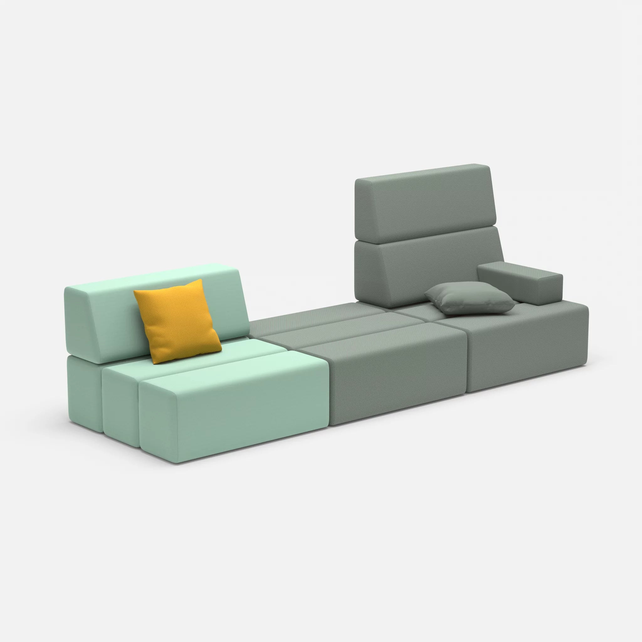 3 Sitzer Sofa Bricks 1 radio7045-novumdelphi in Hellblau und Graublau von der Seite