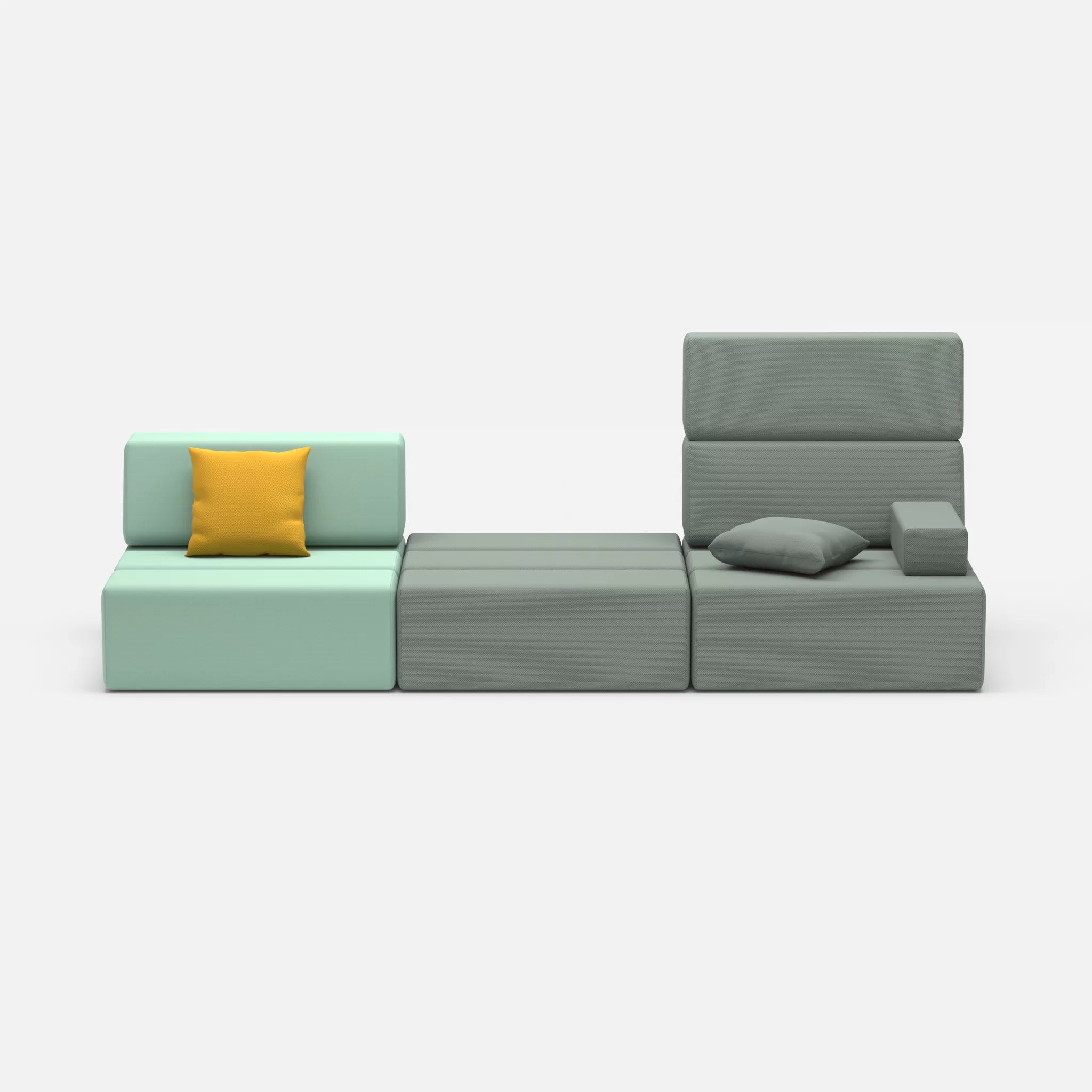 3 Sitzer Sofa Bricks 1 radio7045-novumdelphi in Hellblau und Graublau von vorne