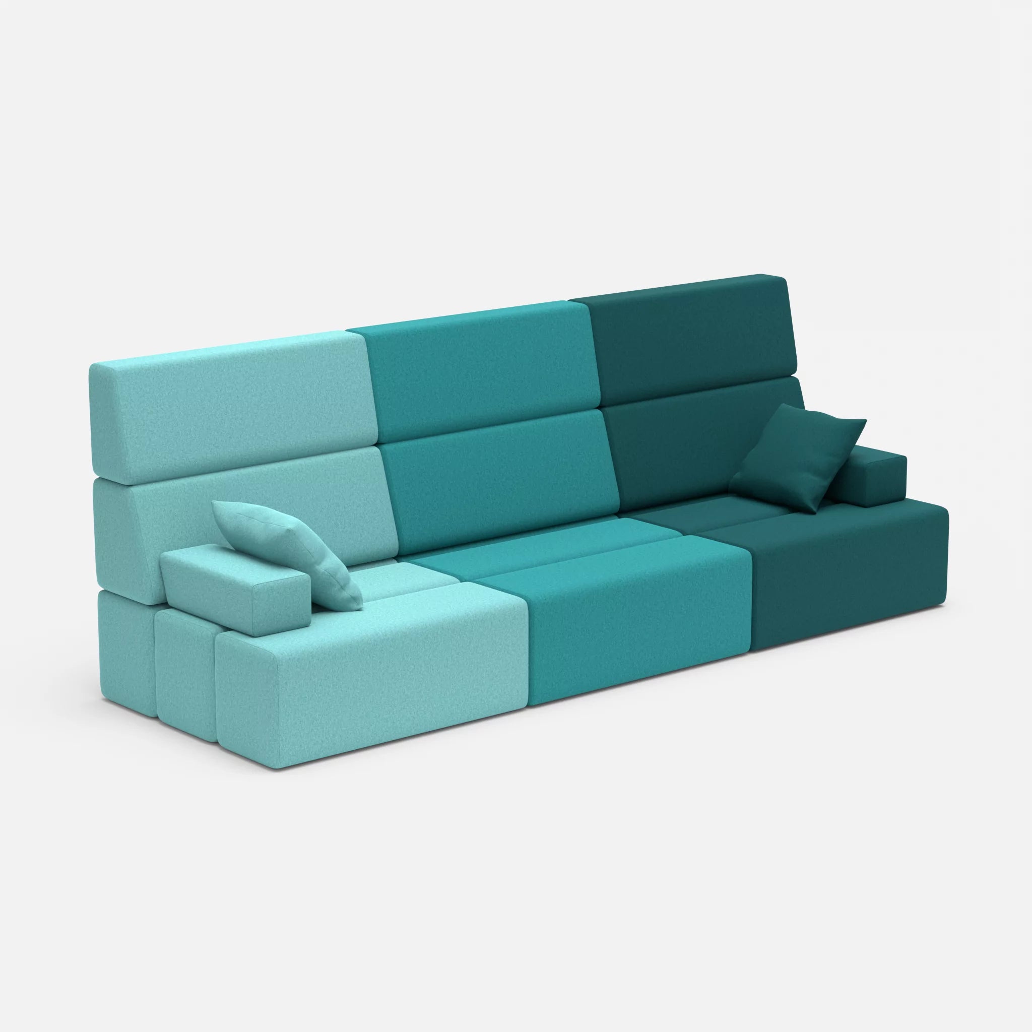 3 Sitzer Sofa Bricks 3 dama0030-dama0018 in Türkis und Türkis von der Seite