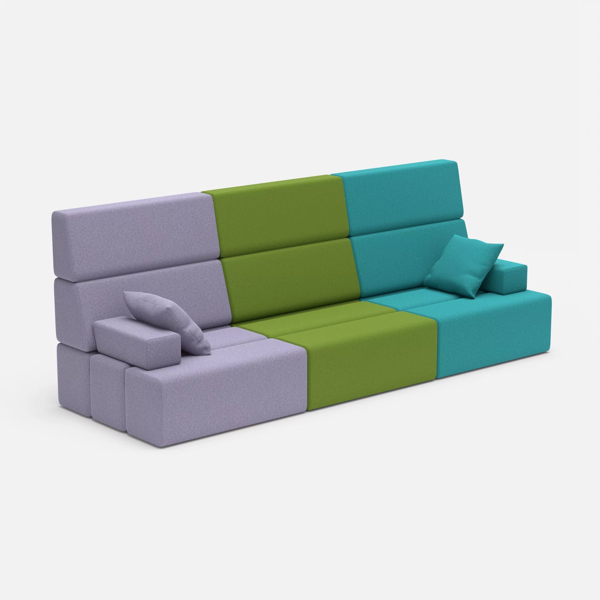 3 Sitzer Sofa Bricks 3 dama0039-dama0076 in Flieder und Türkis von der Seite