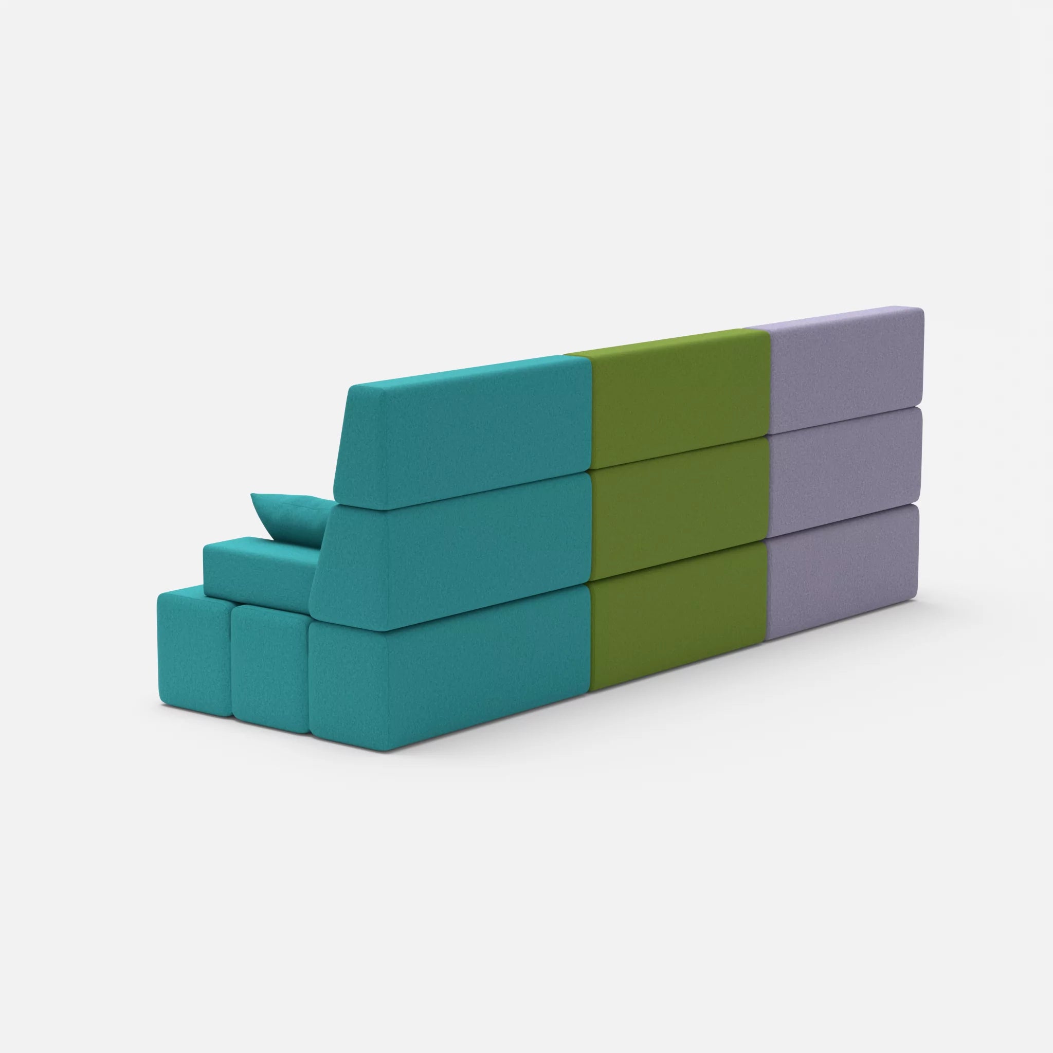 3 Sitzer Sofa Bricks 3 dama0039-dama0076 in Flieder und Türkis von hinten