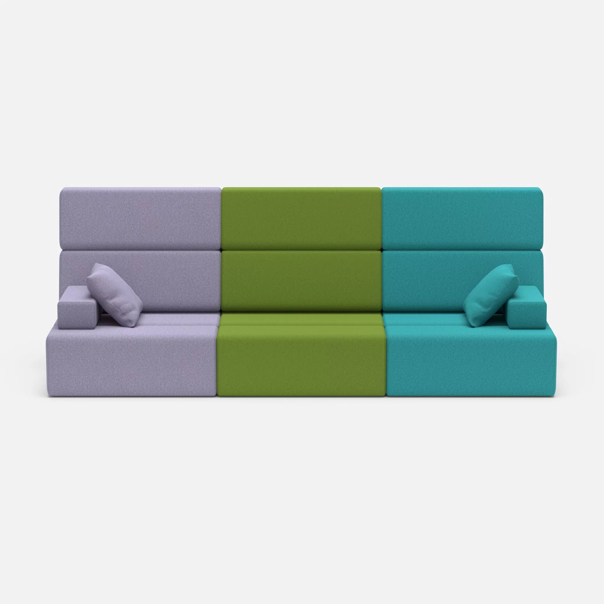 3 Sitzer Sofa Bricks 3 dama0039-dama0076 in Flieder und Türkis von vorne