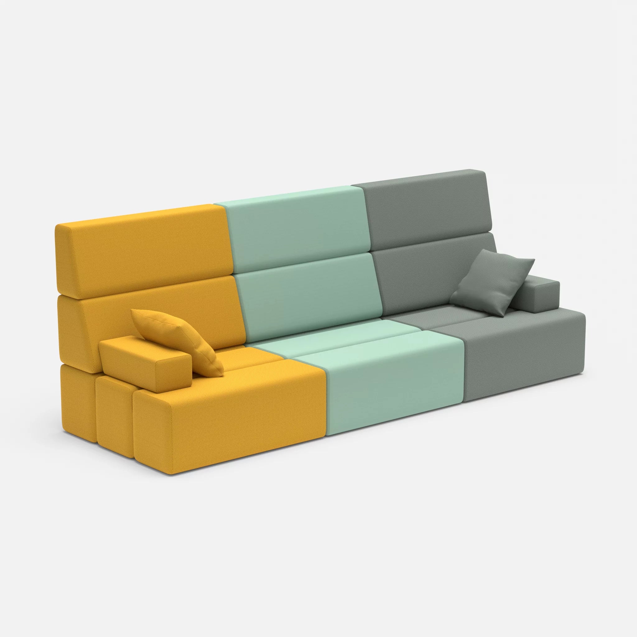 3 Sitzer Sofa Bricks 3 novumcurry-novumdelphi in Curry und Graublau von der Seite