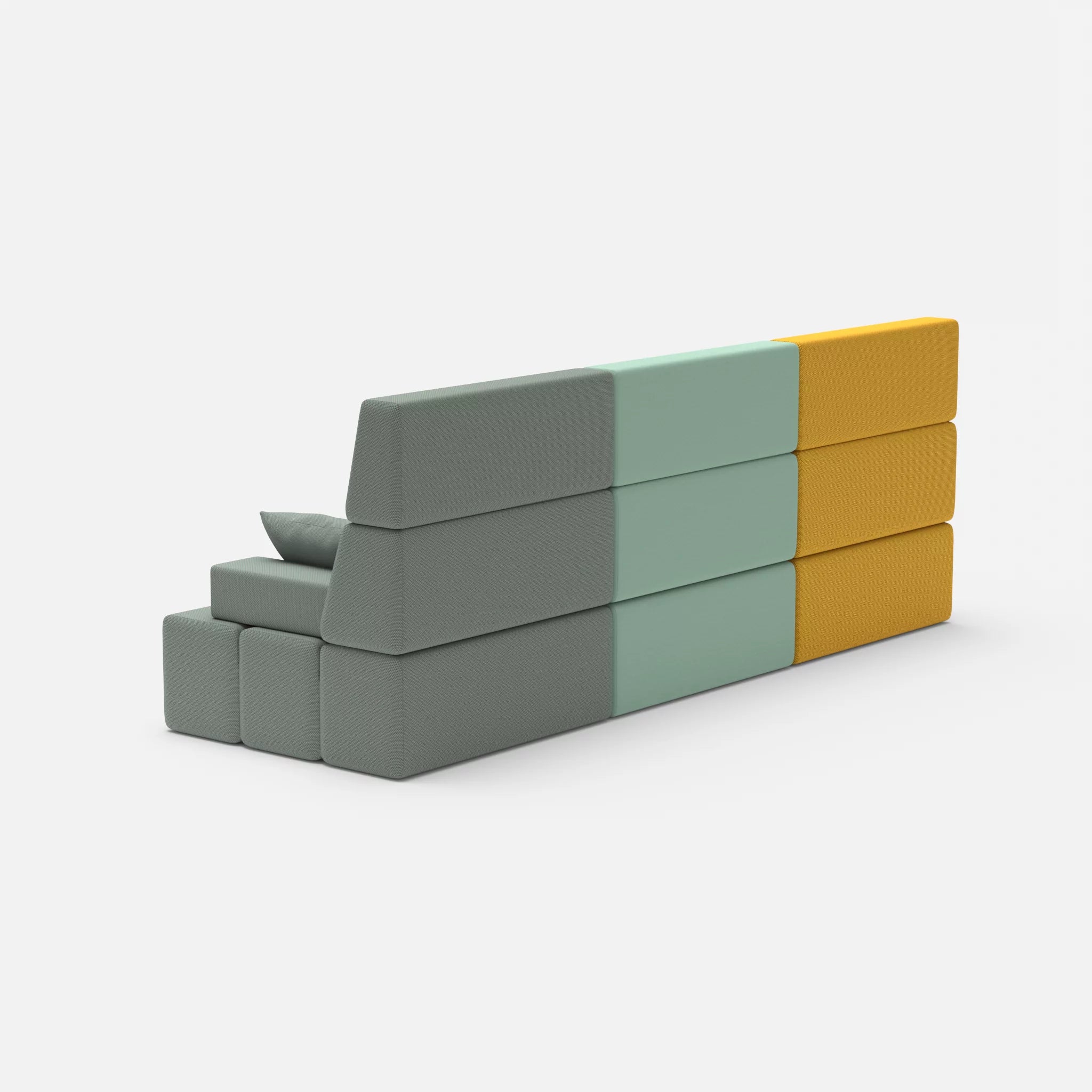 3 Sitzer Sofa Bricks 3 novumcurry-novumdelphi in Curry und Graublau von hinten