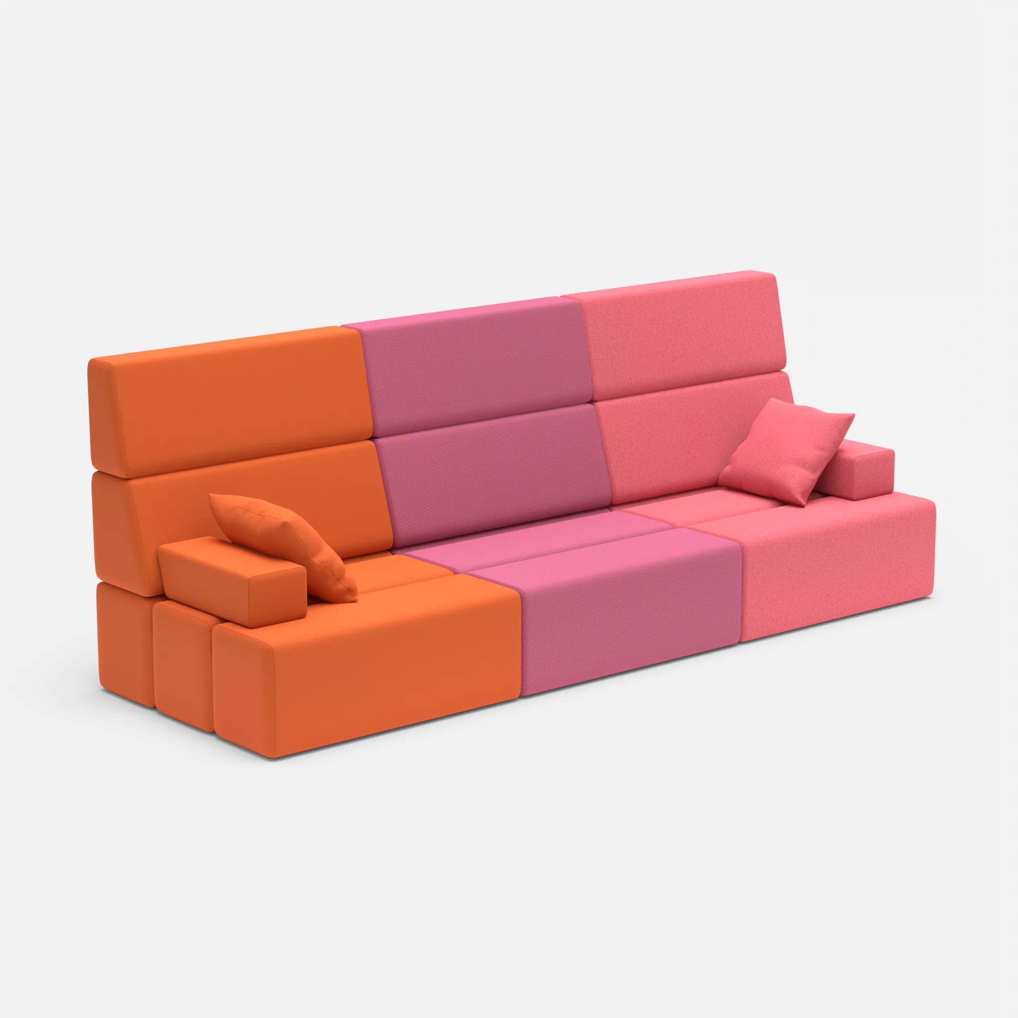 3 Sitzer Sofa Bricks 3 radio3094-dama0083 in Orange und Pink von der Seite