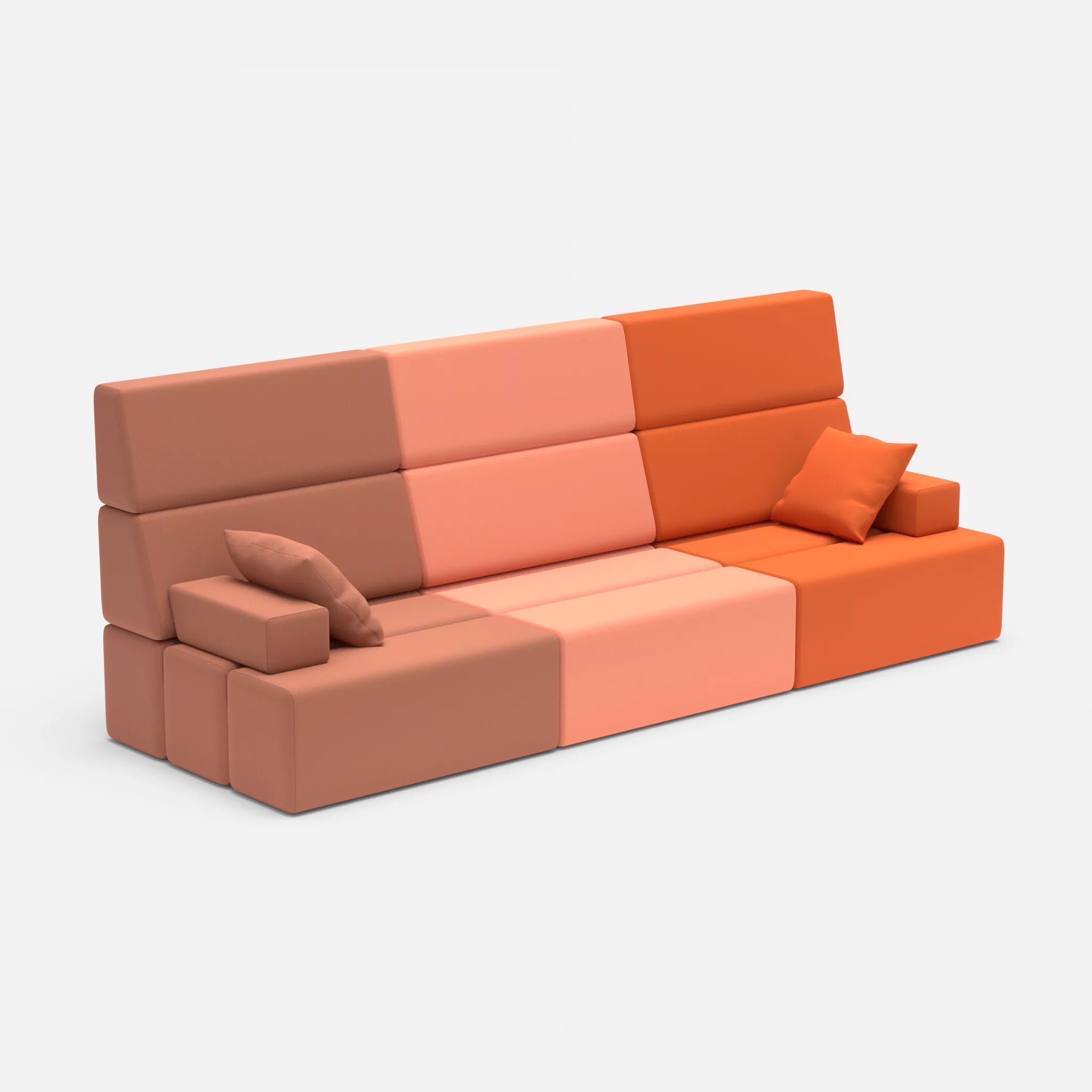 3 Sitzer Sofa Bricks 3 radio4037-radio3094 in Hellrot und Orange von der Seite