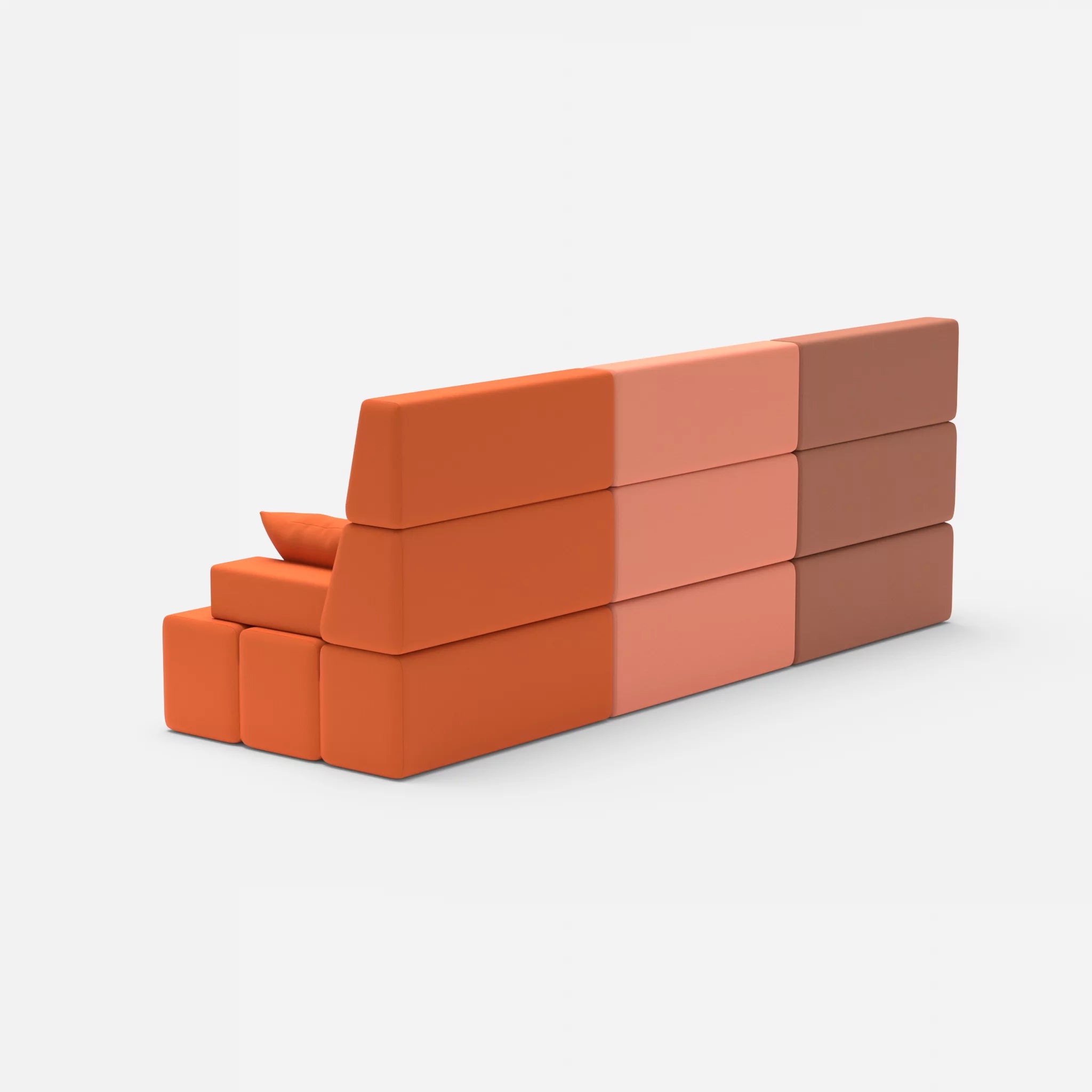 3 Sitzer Sofa Bricks 3 radio4037-radio3094 in Hellrot und Orange von hinten