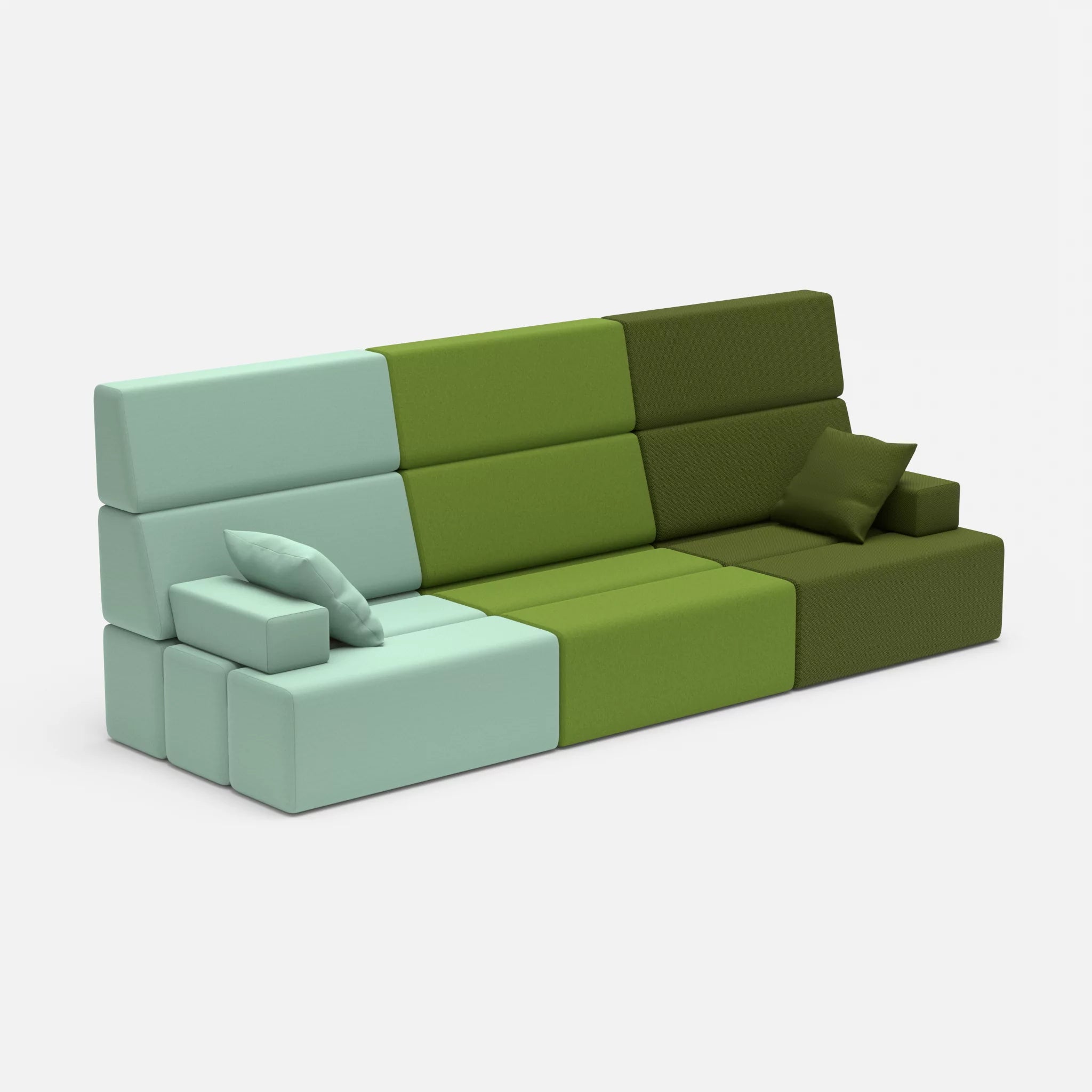 3 Sitzer Sofa Bricks 3 radio7045-novummoss in Hellblau und Grün von der Seite