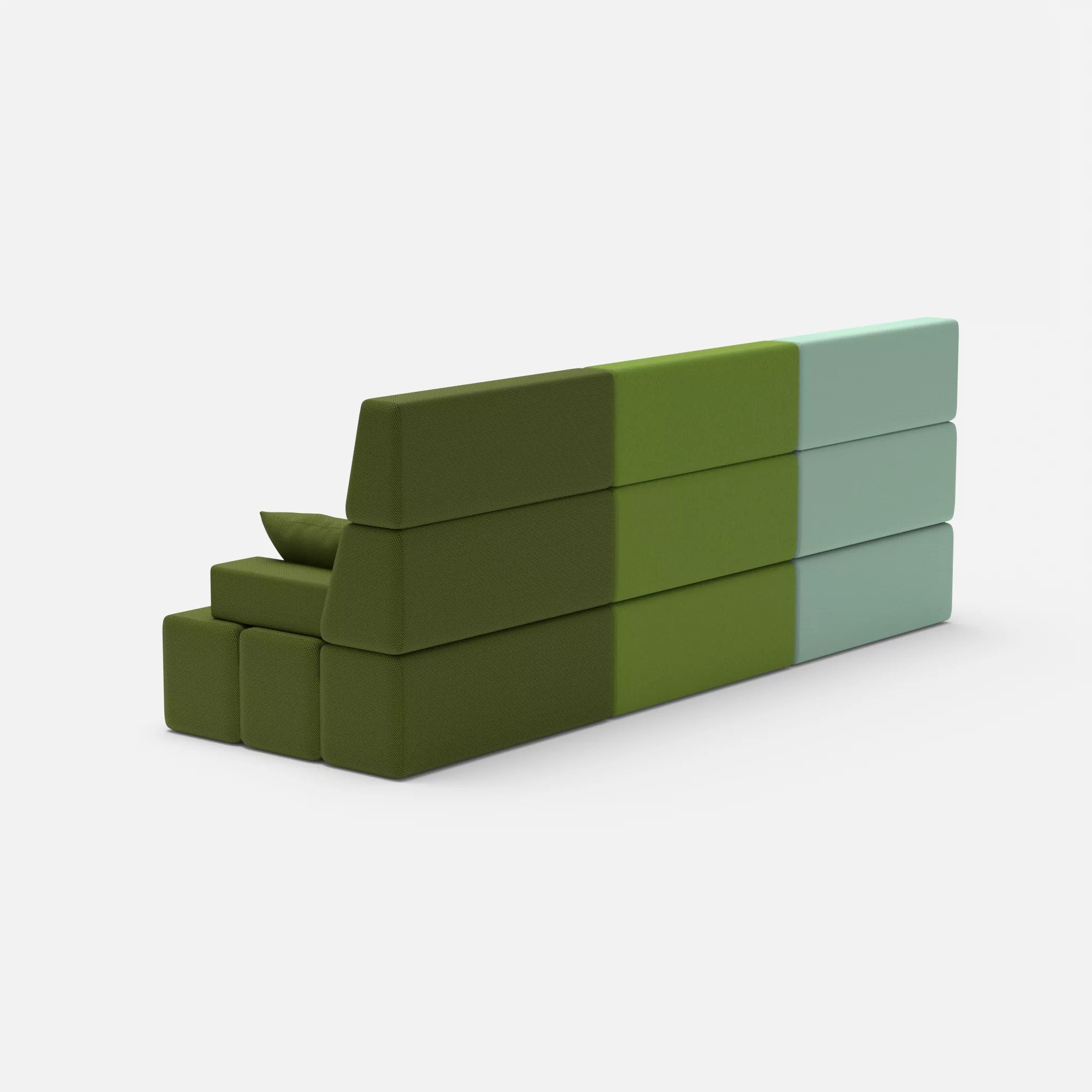 3 Sitzer Sofa Bricks 3 radio7045-novummoss in Hellblau und Grün von hinten