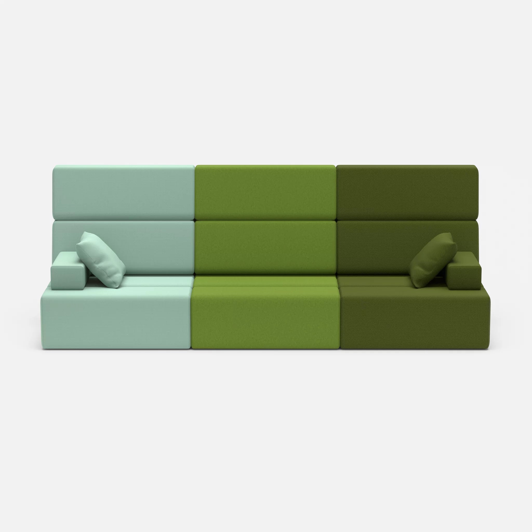 3 Sitzer Sofa Bricks 3 radio7045-novummoss in Hellblau und Grün von vorne