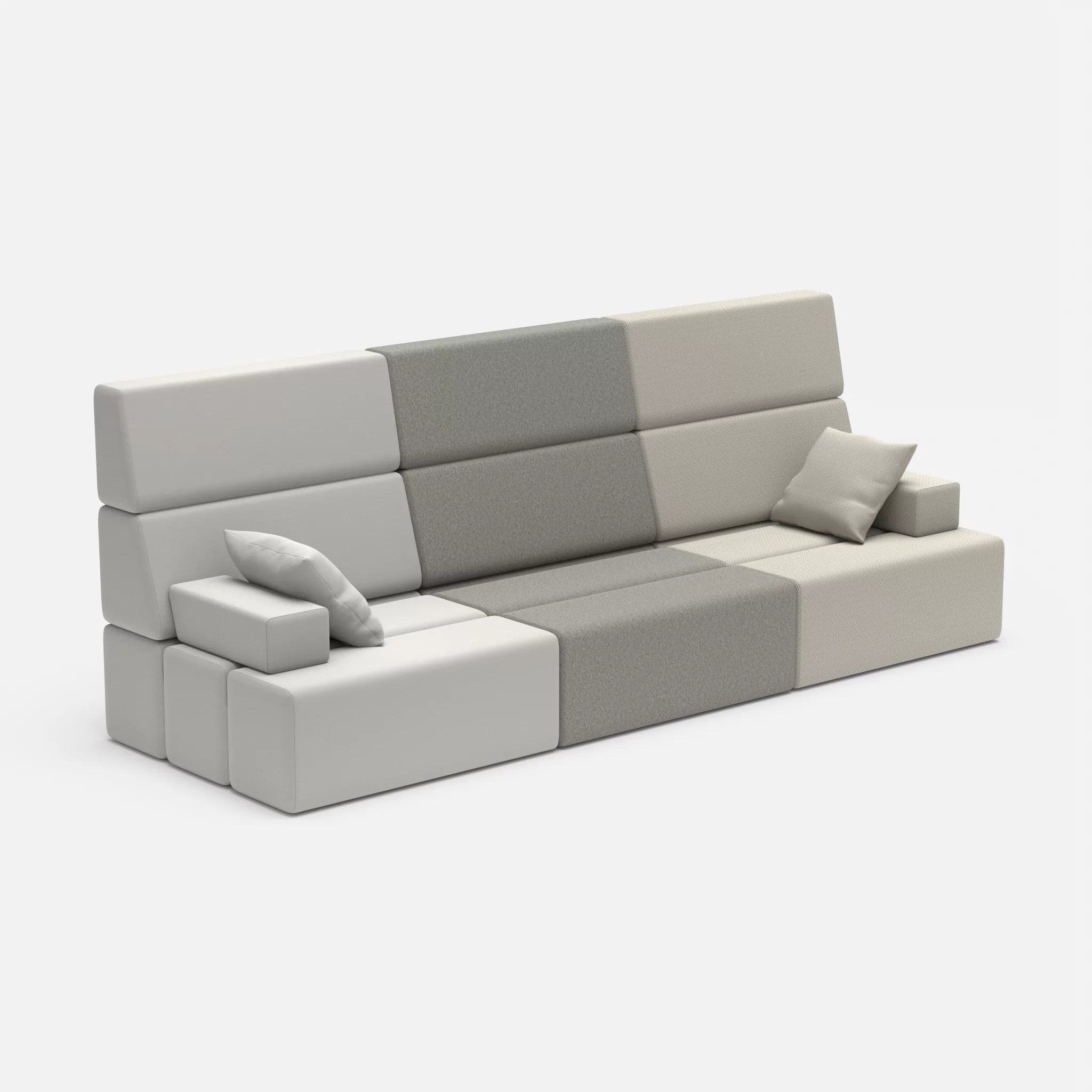 3 Sitzer Sofa Bricks 3 radio8027-novumkies in Hellgrau und Mittelgrau von der Seite