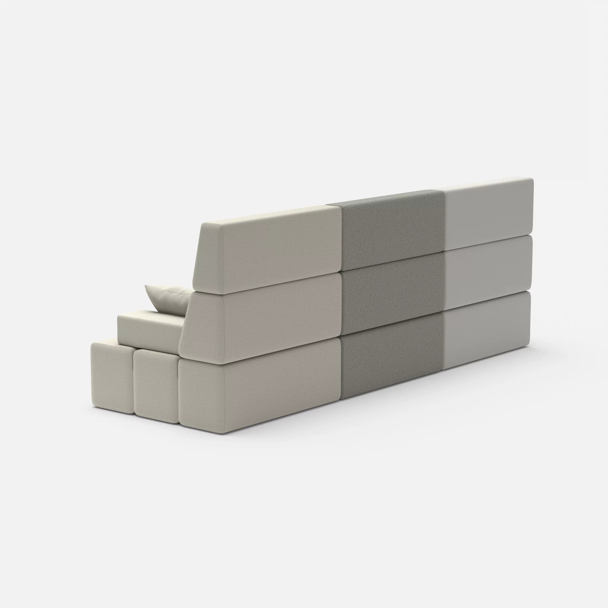3 Sitzer Sofa Bricks 3 radio8027-novumkies in Hellgrau und Mittelgrau von hinten