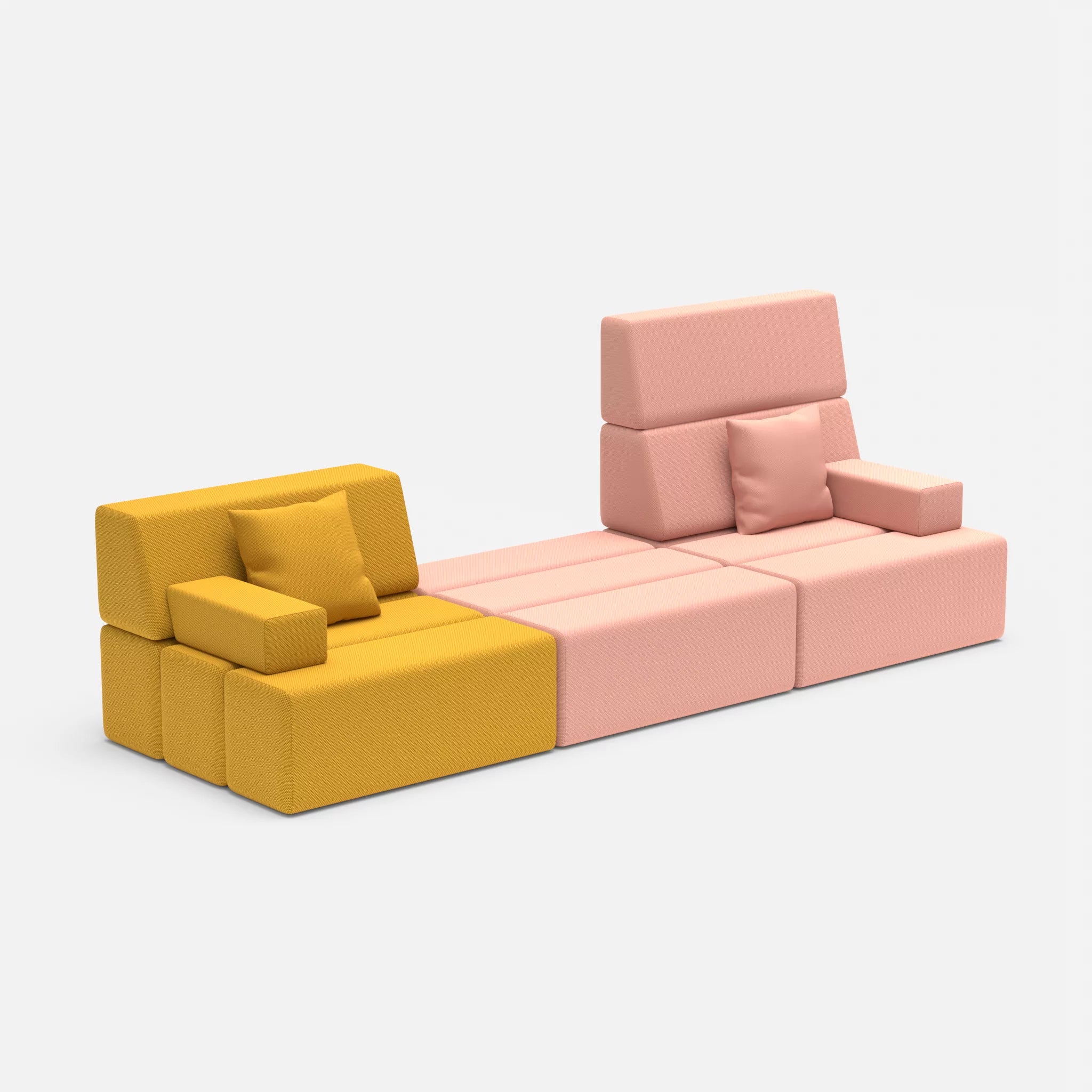 3 Sitzer Sofa Bricks 4 novumcurry-novumflamingo in Curry und Flamingo von der Seite