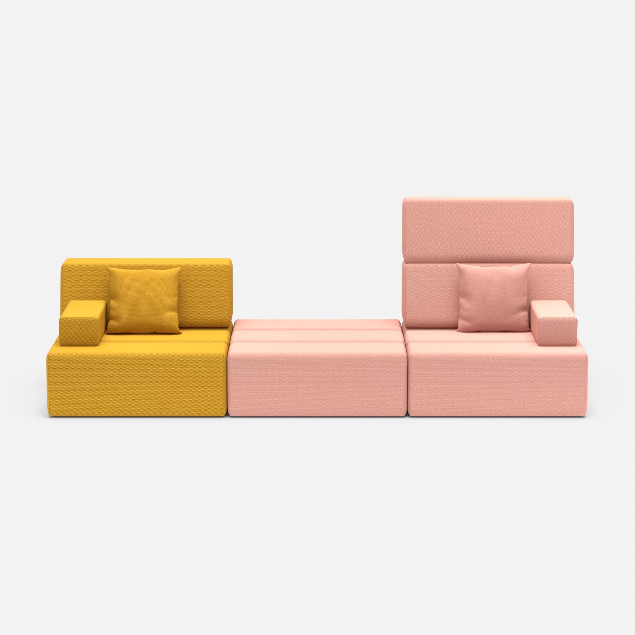 3 Sitzer Sofa Bricks 4 novumcurry-novumflamingo in Curry und Flamingo von vorne