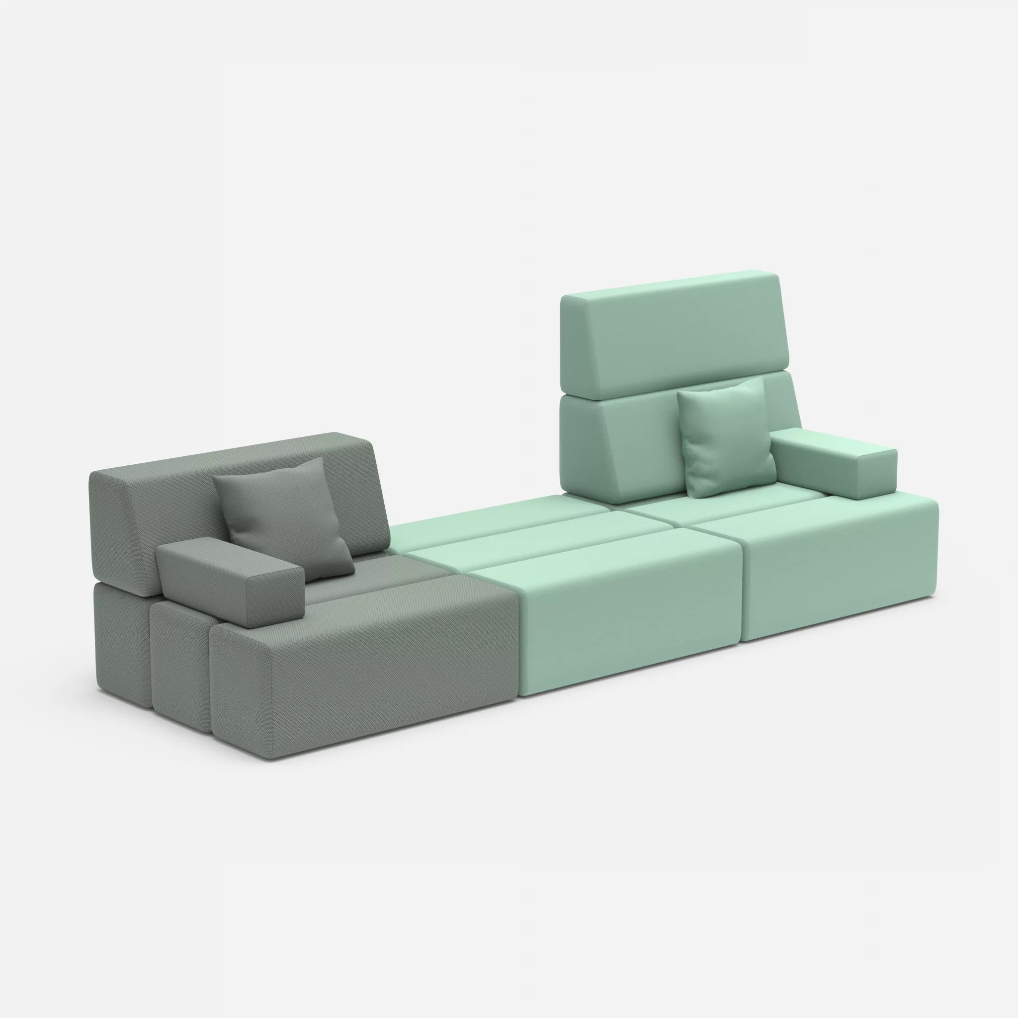 3 Sitzer Sofa Bricks 4 novumdelphi-radio7045 in Graublau und Hellblau von der Seite