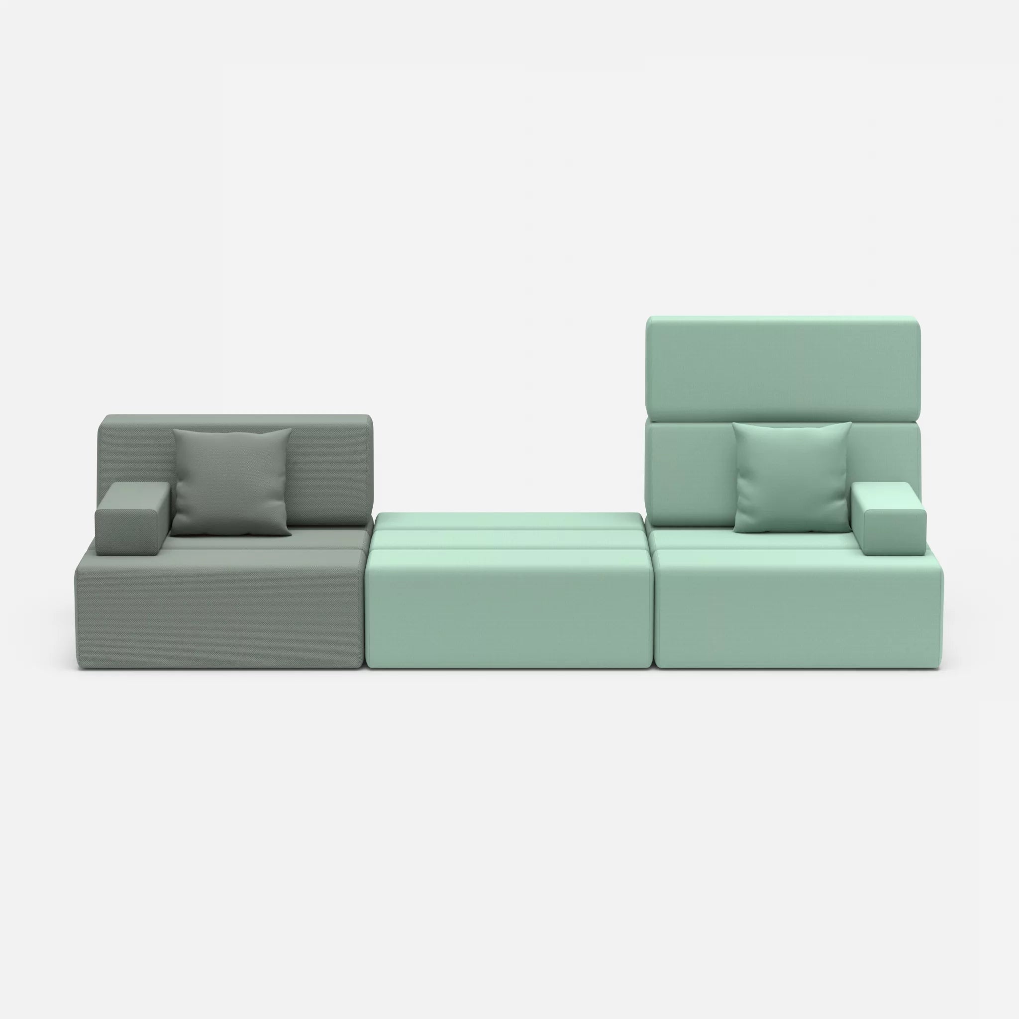 3 Sitzer Sofa Bricks 4 novumdelphi-radio7045 in Graublau und Hellblau von vorne
