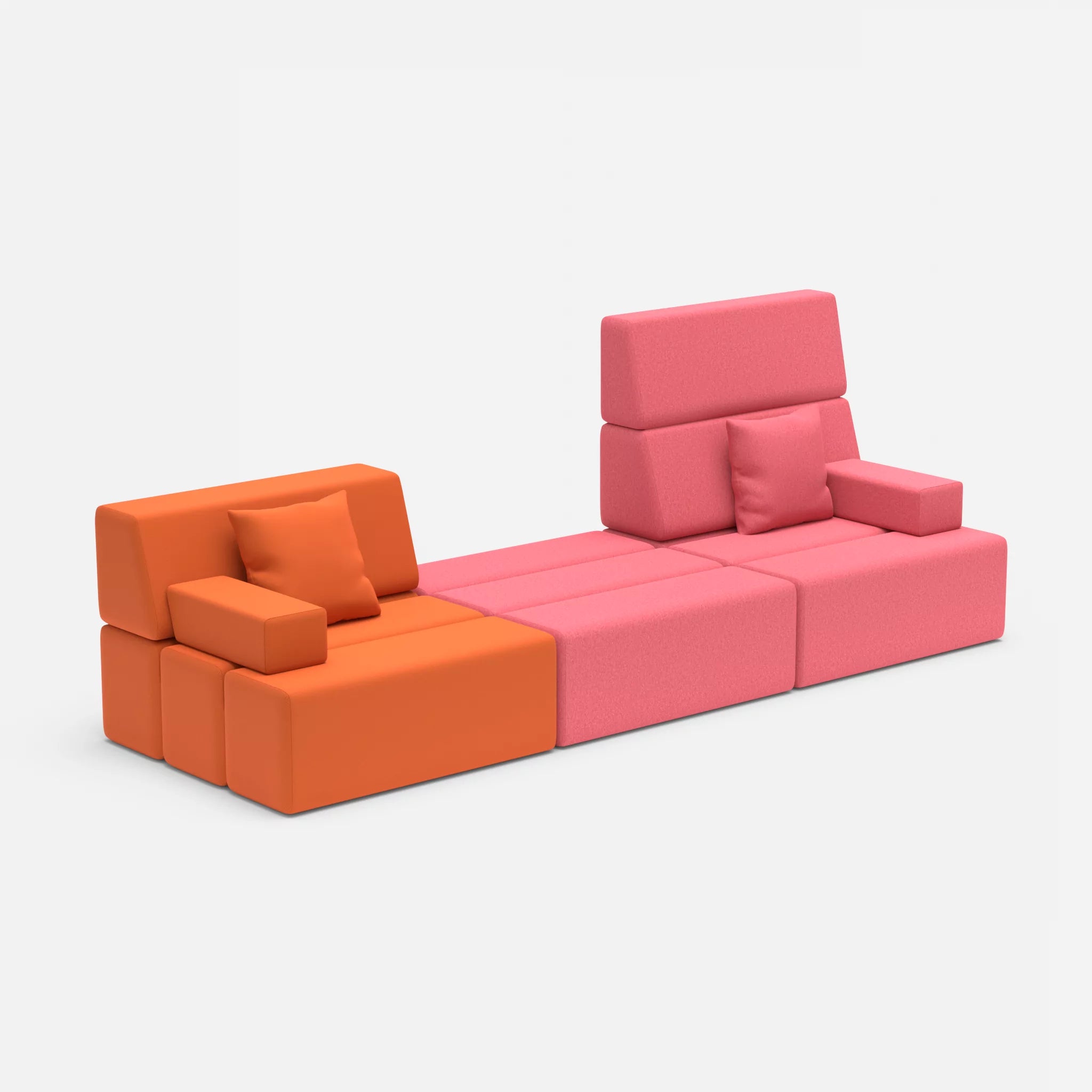 3 Sitzer Sofa Bricks 4 radio3094-dama0083 in Orange und Pink von der Seite
