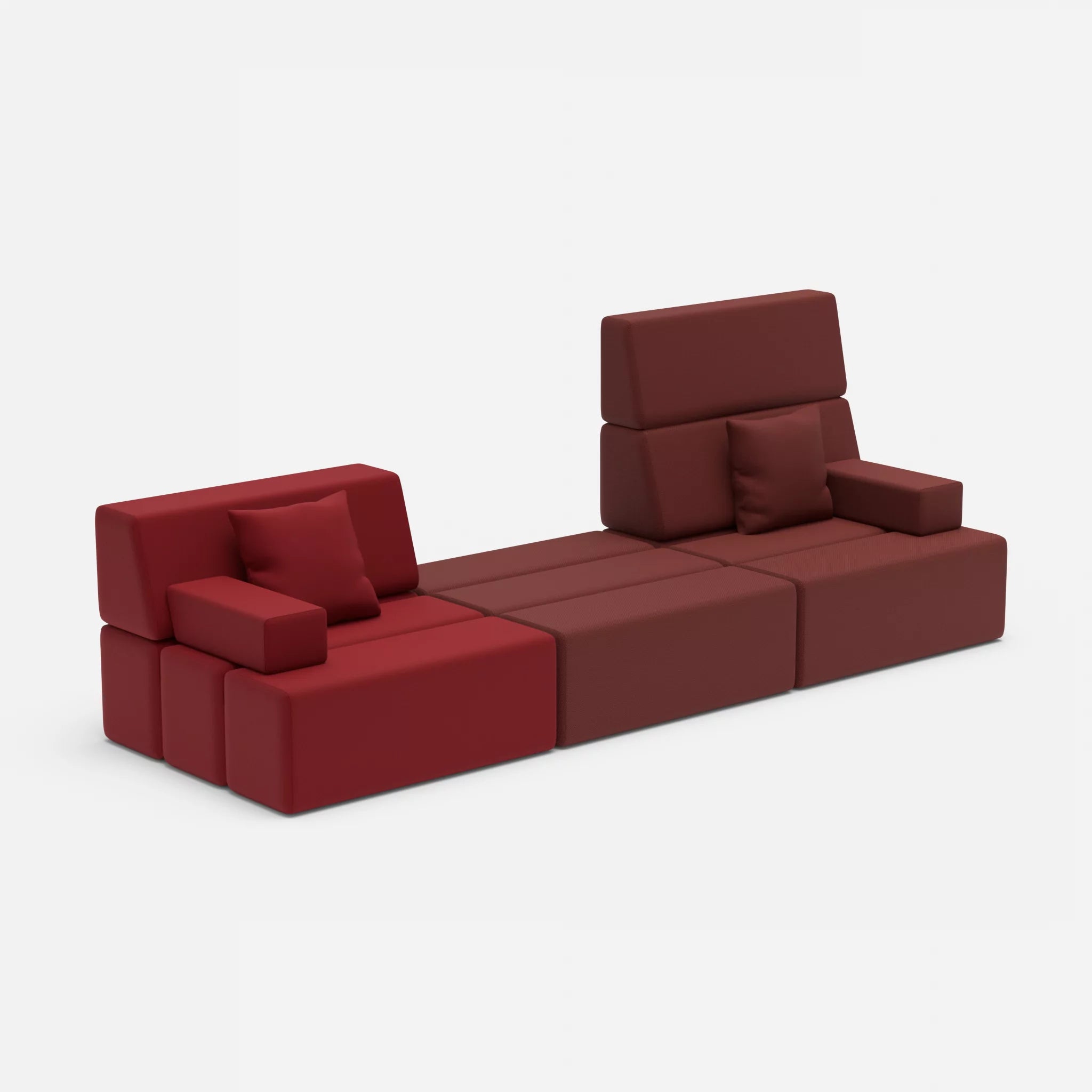 3 Sitzer Sofa Bricks 4 radio4028-radio4517 in Rot und Dunkelrot von der Seite